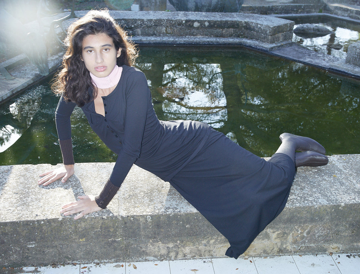 Fil long buttoned flared dress black