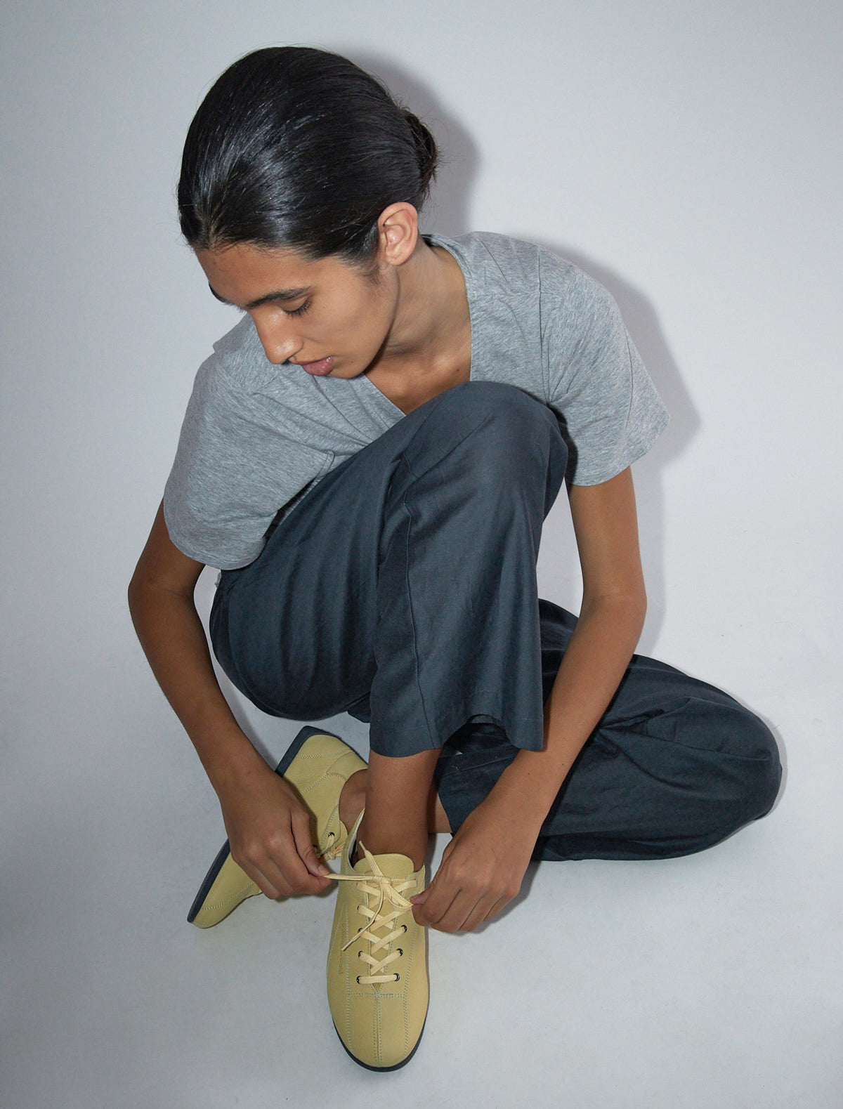 Miles laceup leather sneakers rubber sole softyellow