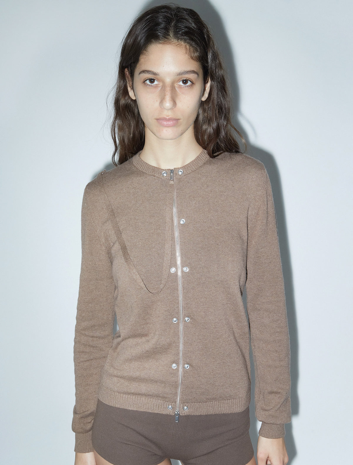 Swallow cardigan cashmere strap snaps beige