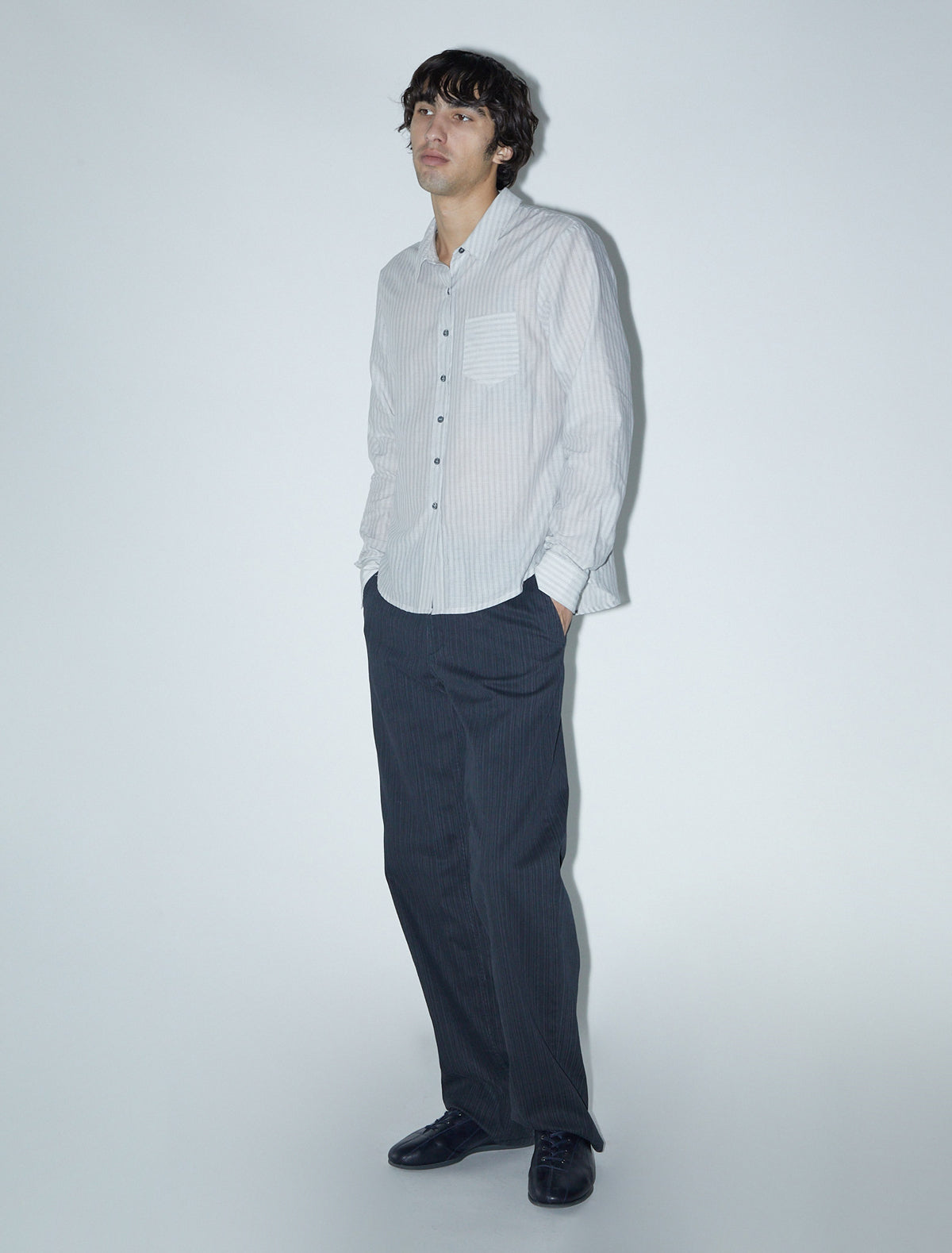 Boa men striped cotton shirt grey