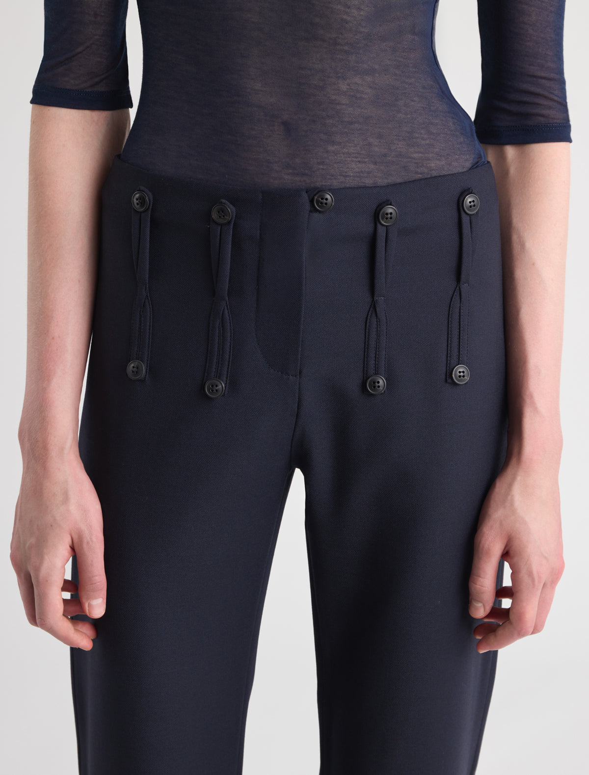Alpi suit trousers vertical frog fastening buttons