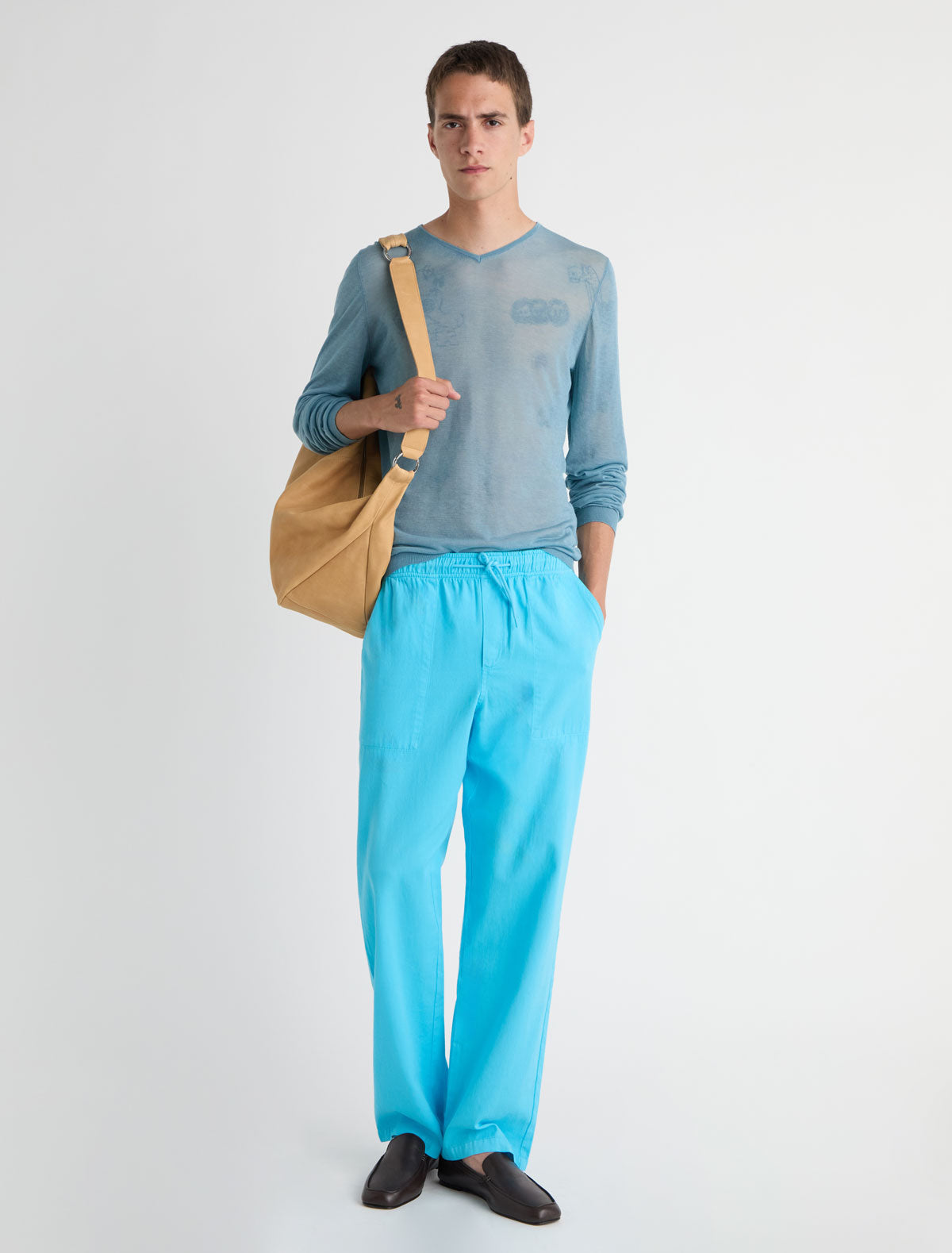 Amigo pants elasticated waistband adjustable drawstring blue