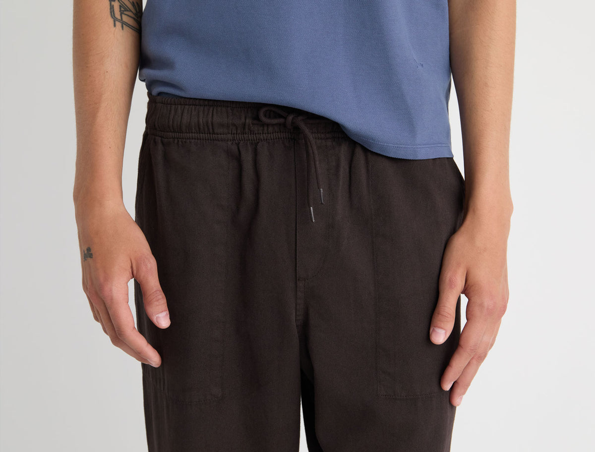 Amigo pants elasticated waistband adjustable drawstring brown