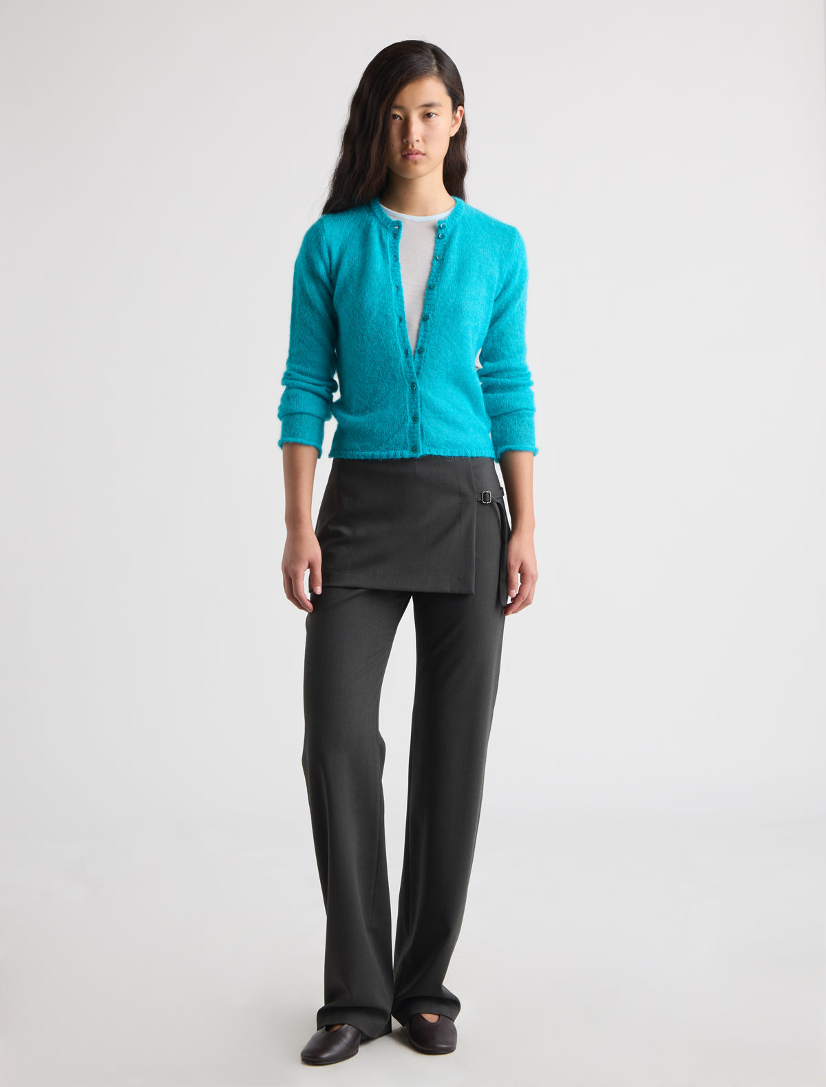 Archive straight leg pants attached mini hip skirt overlay darkgreen