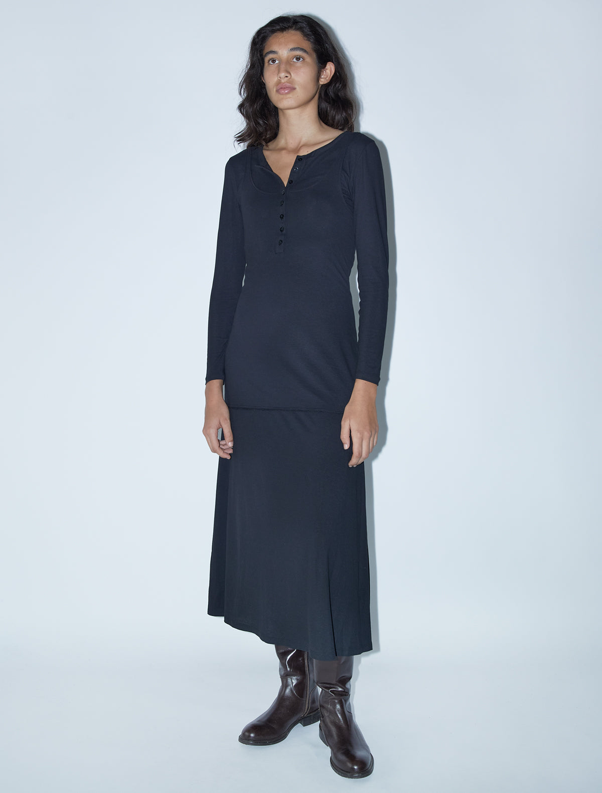 Fil long buttoned flared dress black