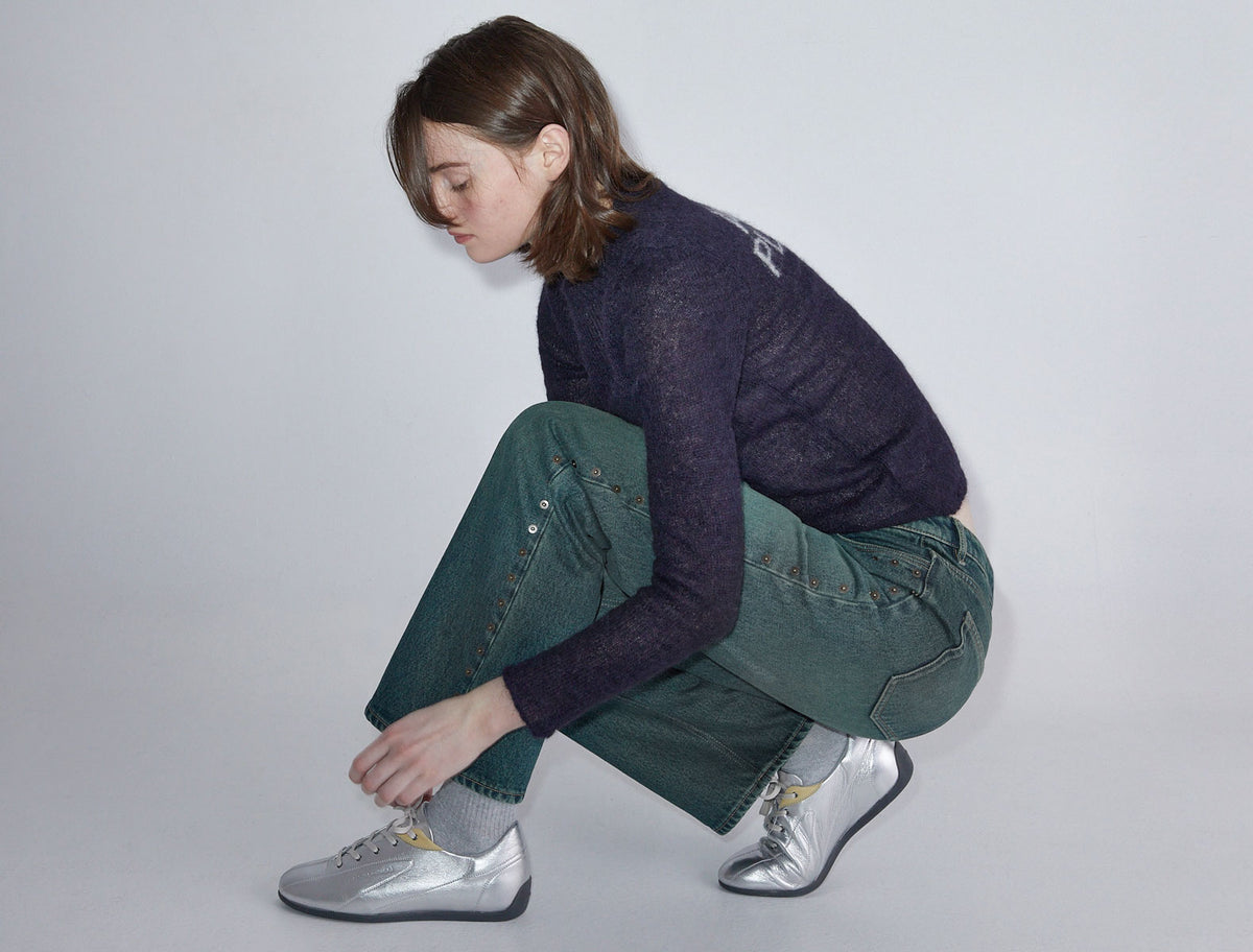 Miles laceup leather sneakers rubber sole silver