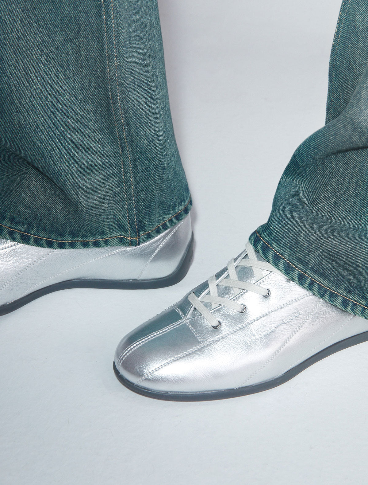 Miles laceup leather sneakers rubber sole silver