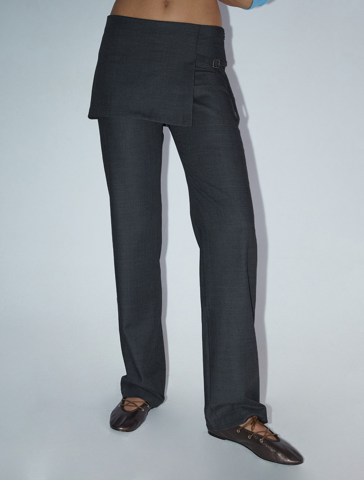 Archive mid rise pants overlapping mini skirt darkgrey