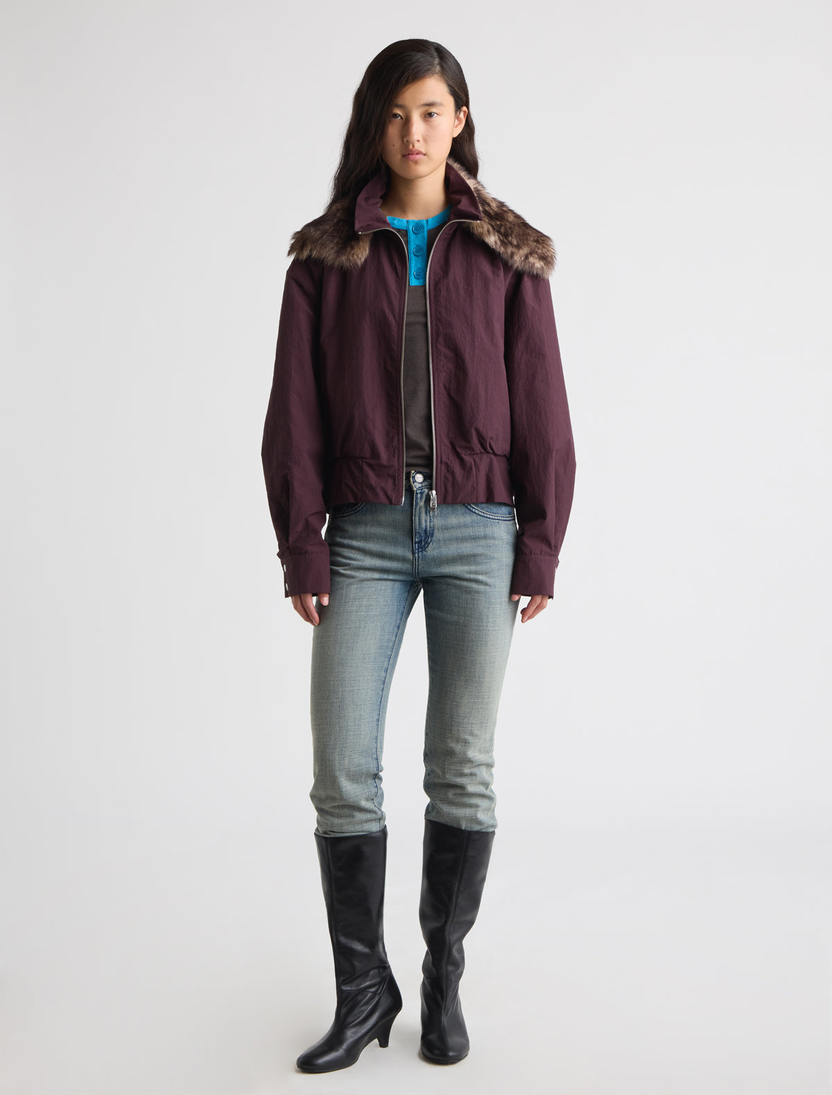 Bastian bomber style jacket lightweight recycled nylon wine
