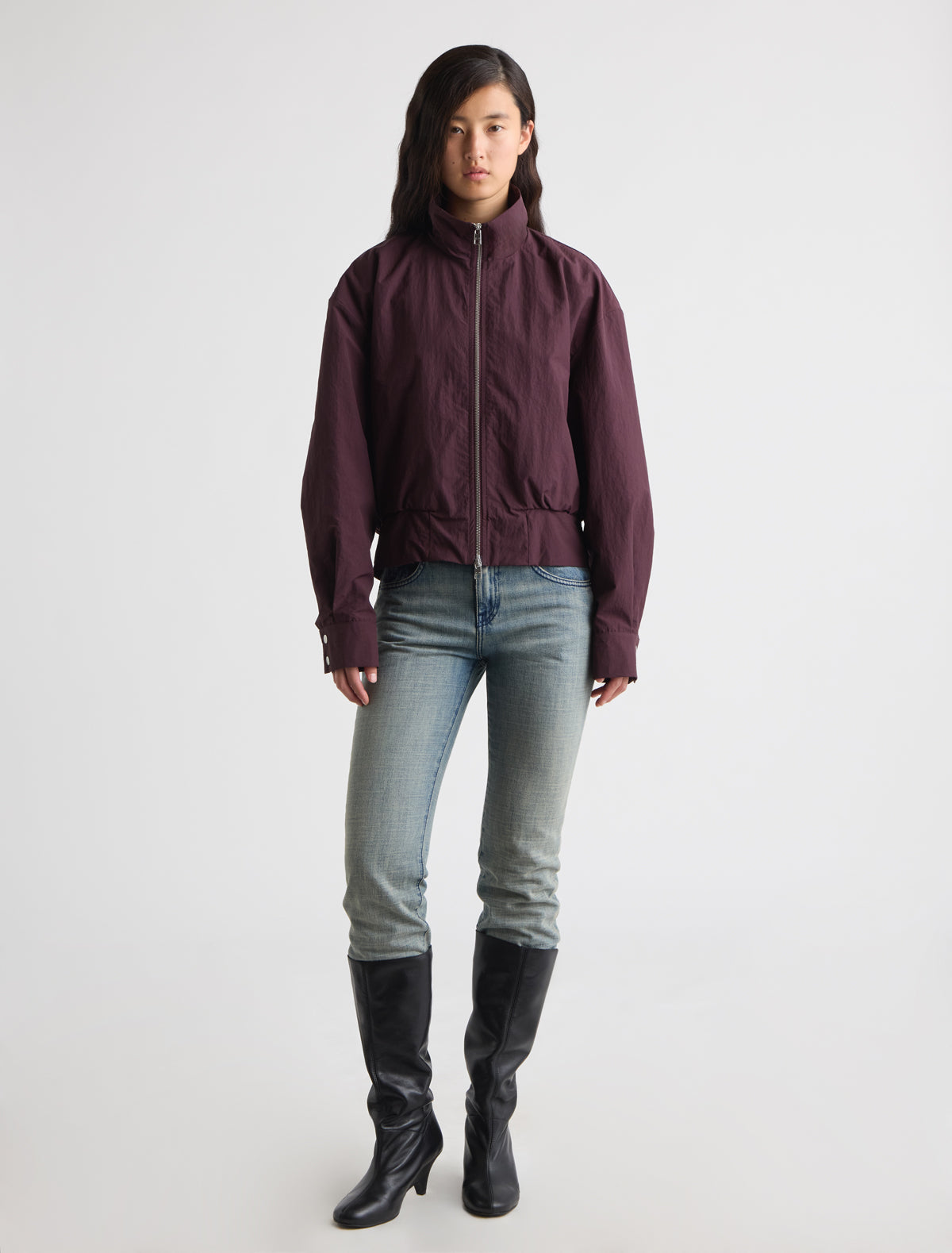 Bastian bomber style jacket lightweight recycled nylon wine