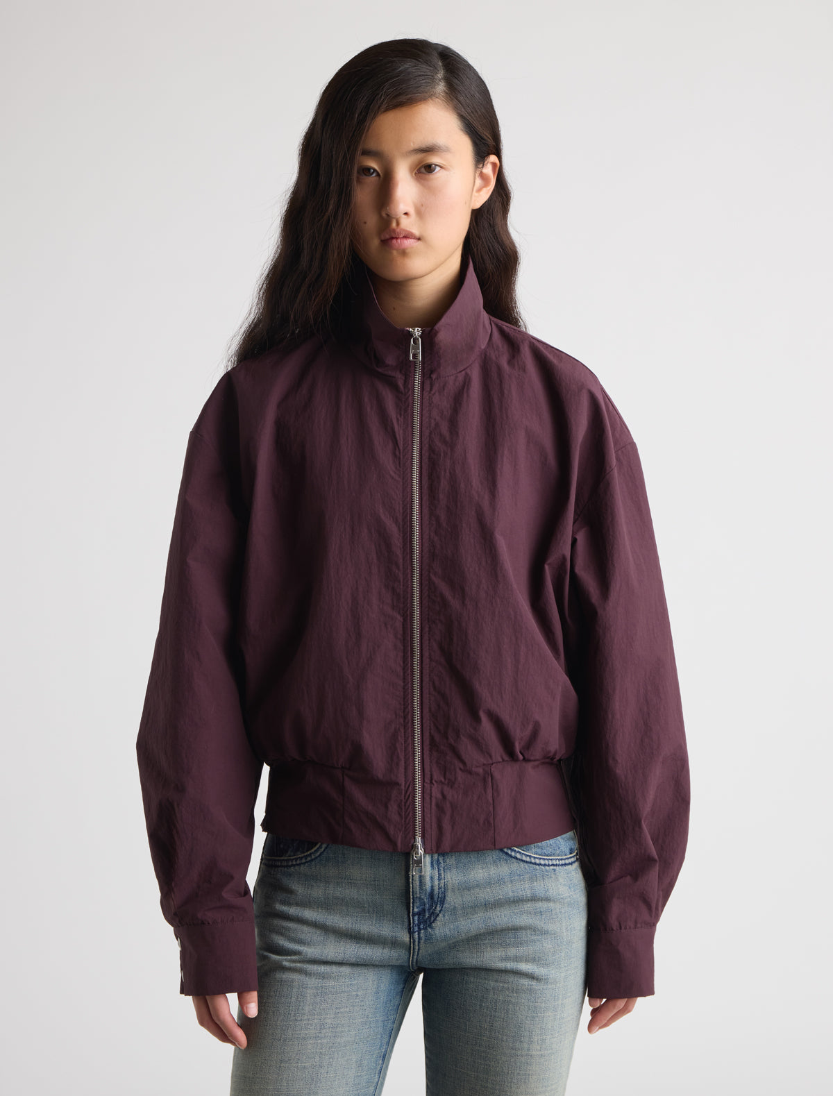 Bastian bomber style jacket lightweight recycled nylon wine