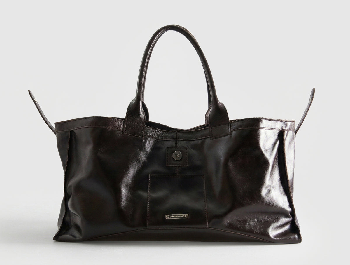 Big guida square tote handbag small pocket personalized clasp darkbrown
