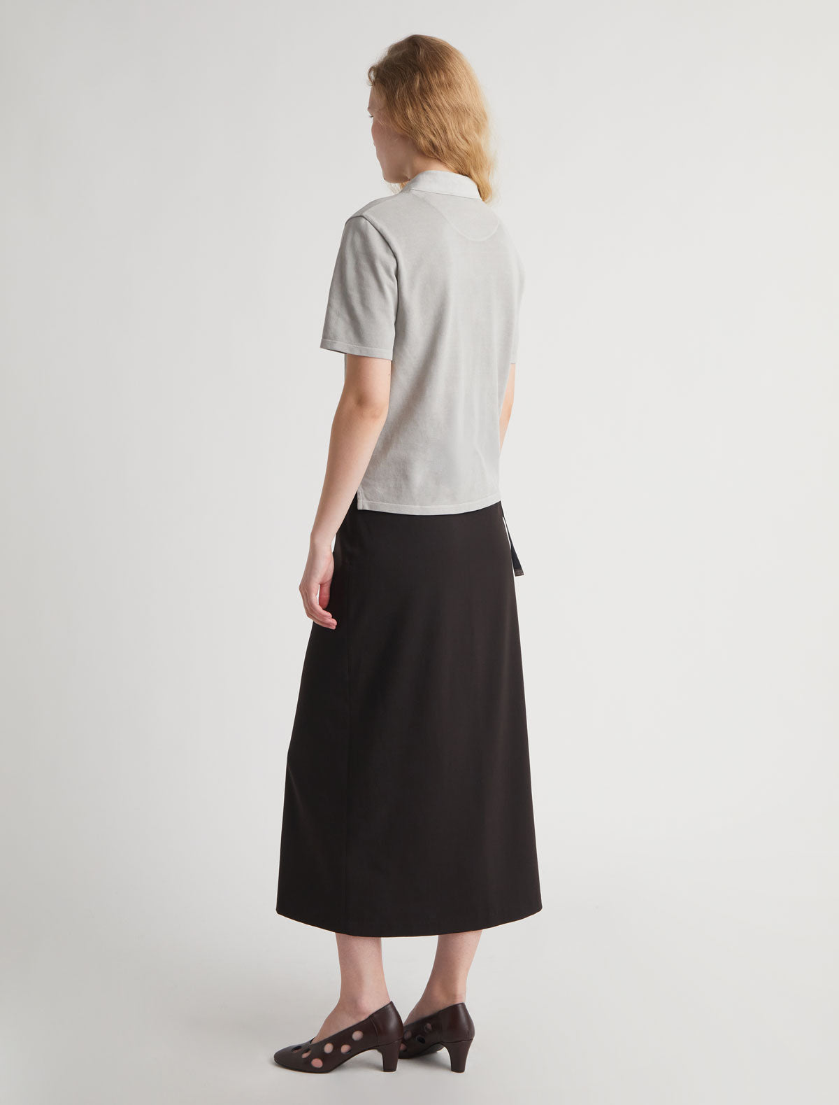 Blont long wrap style skirt leather tab eyelet detail
