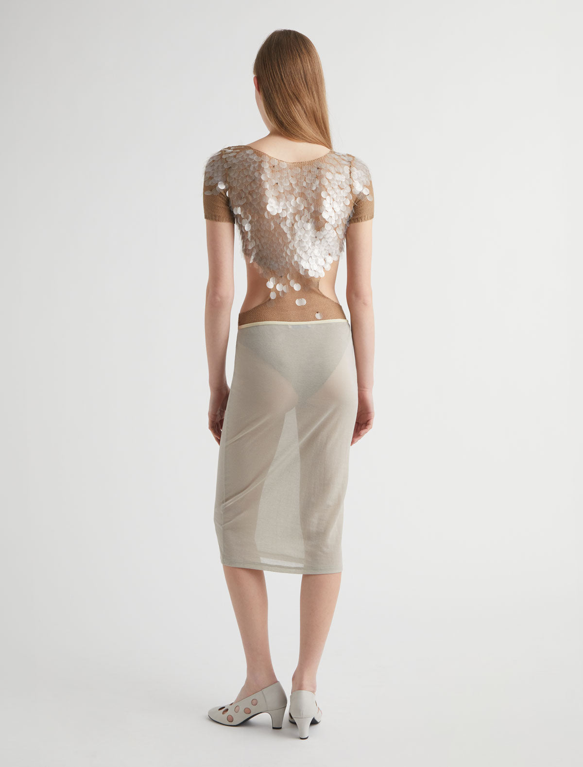 Aliere short sleeve triquini style bodysuit cut outs sequin