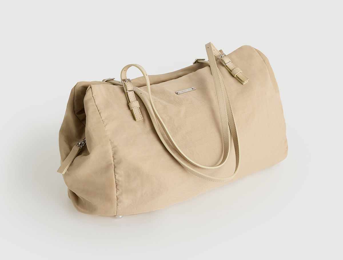 Sora nylon shoulder bag adjustable leather straps sand
