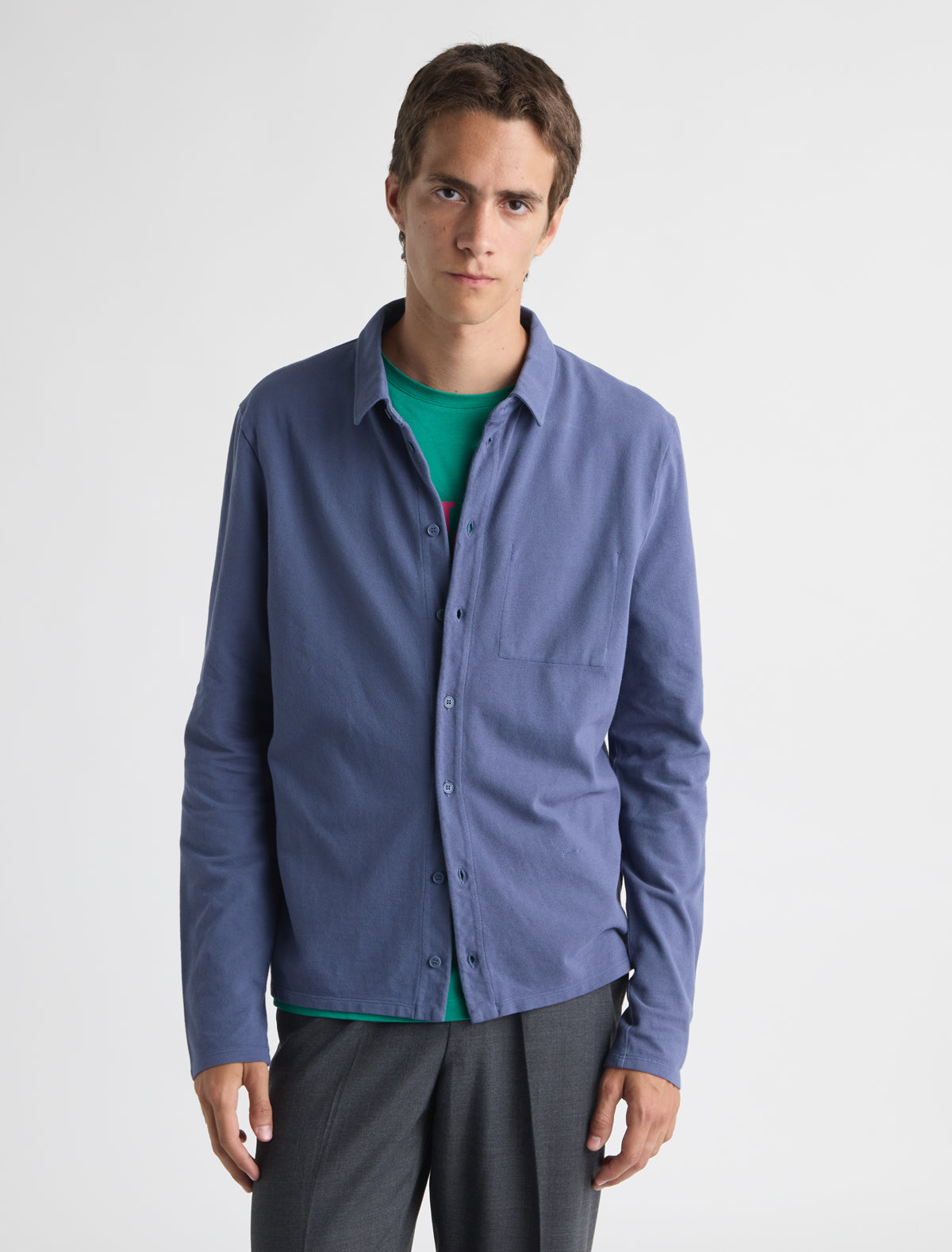 Ludmila polo shirt interior pocket topstitching blue
