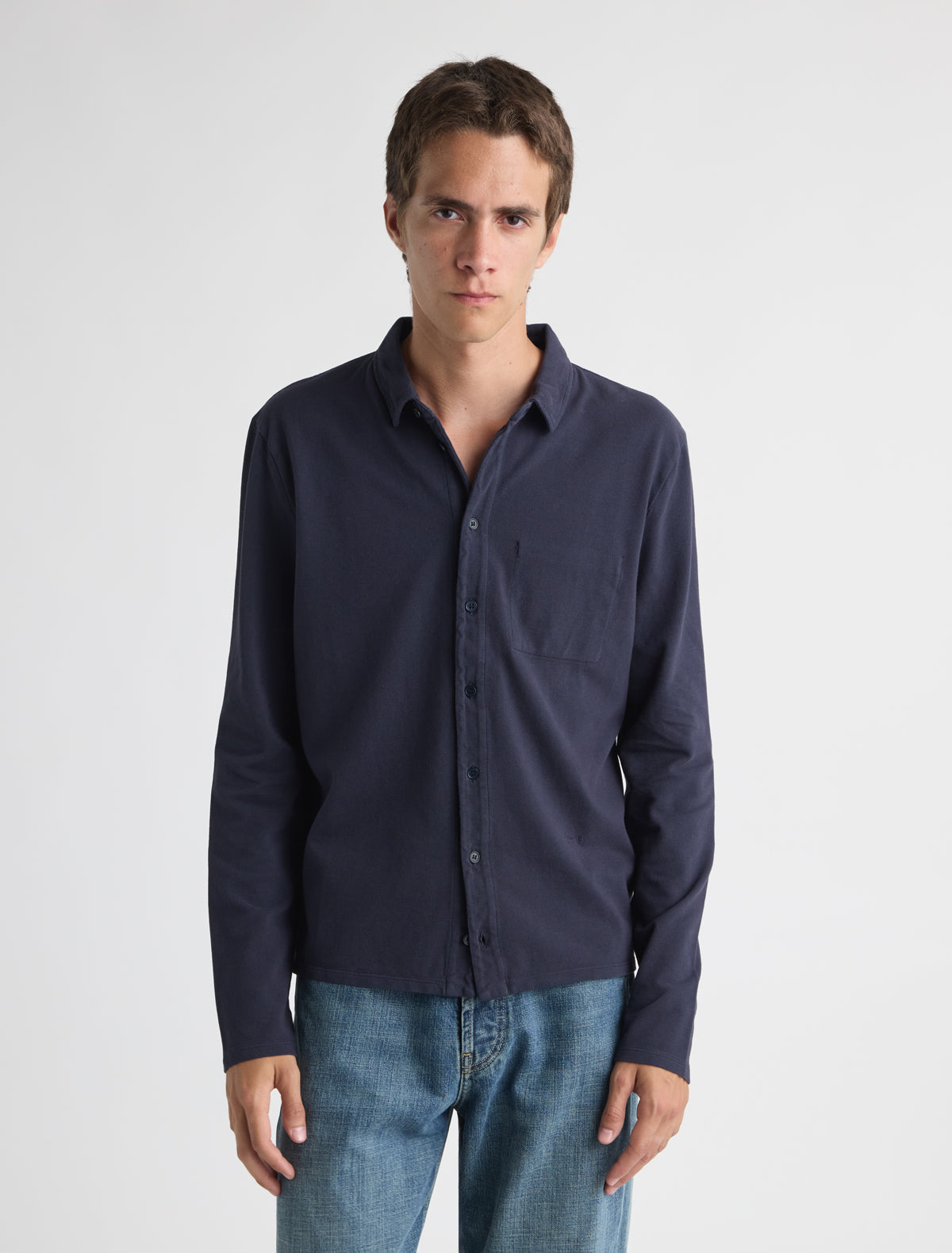 Ludmila polo shirt interior pocket topstitching navy
