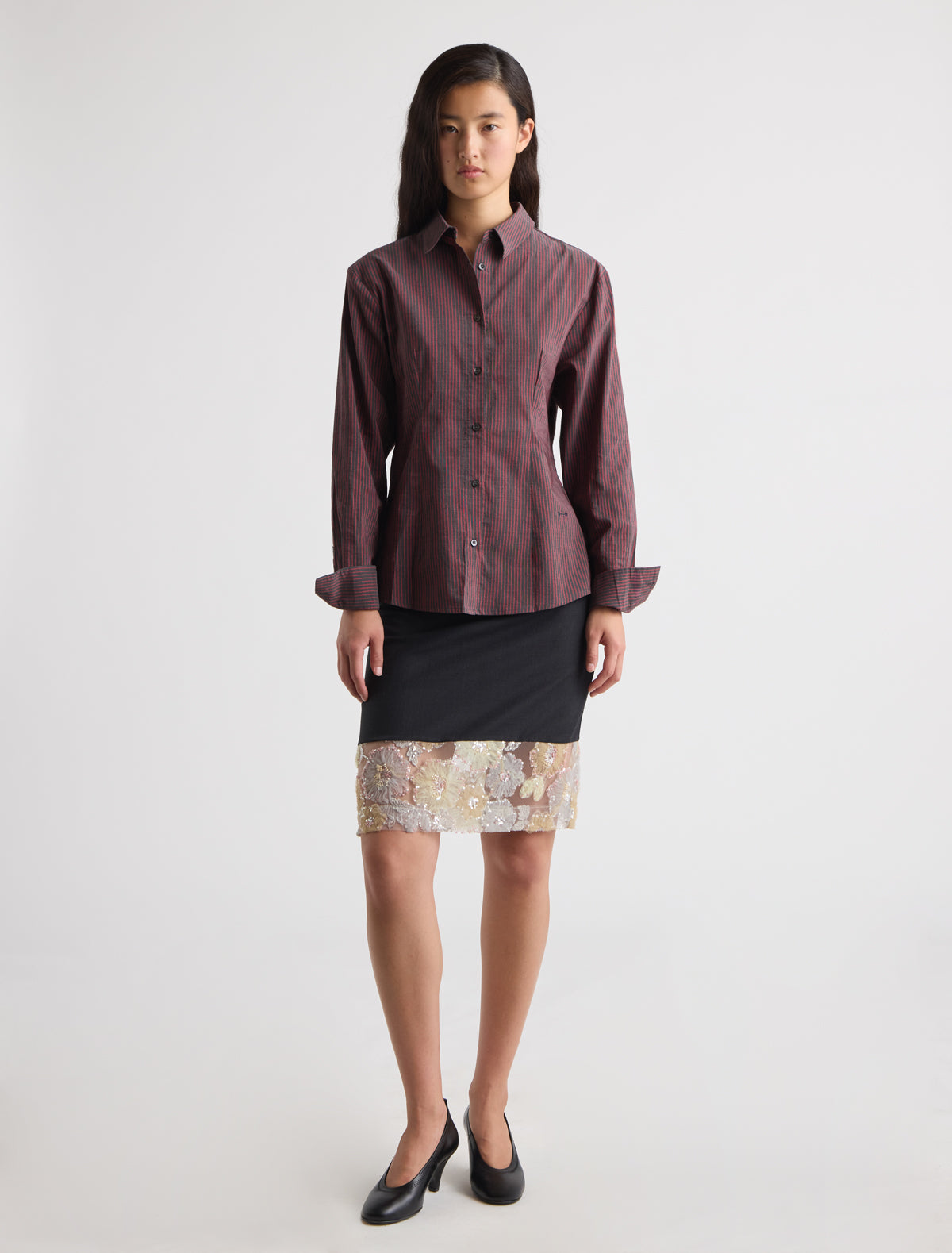 Sento fitted shirt red stripes p w embroidery wine