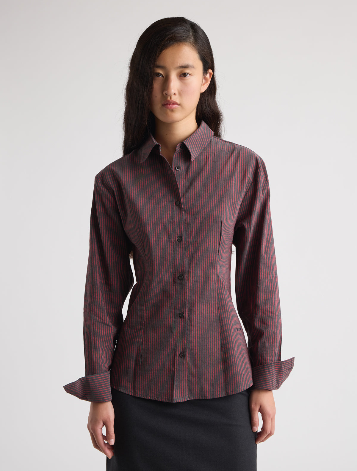 Sento fitted shirt red stripes p w embroidery wine