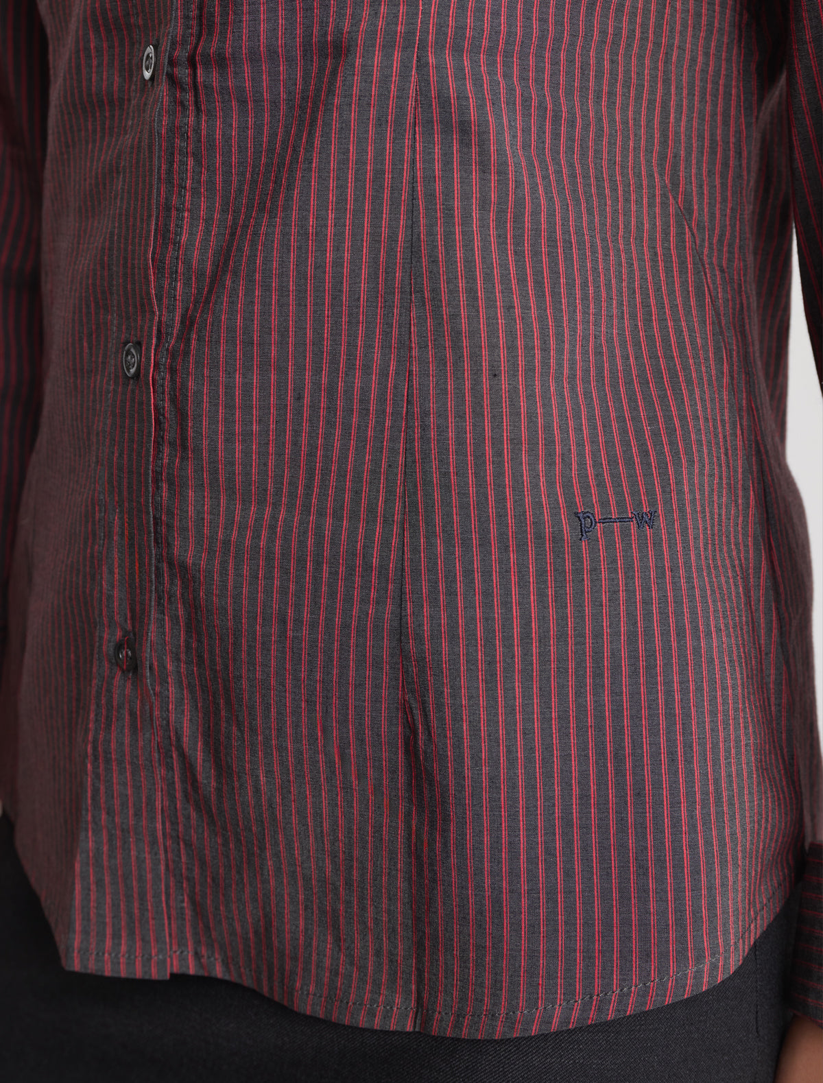 Sento fitted shirt red stripes p w embroidery wine