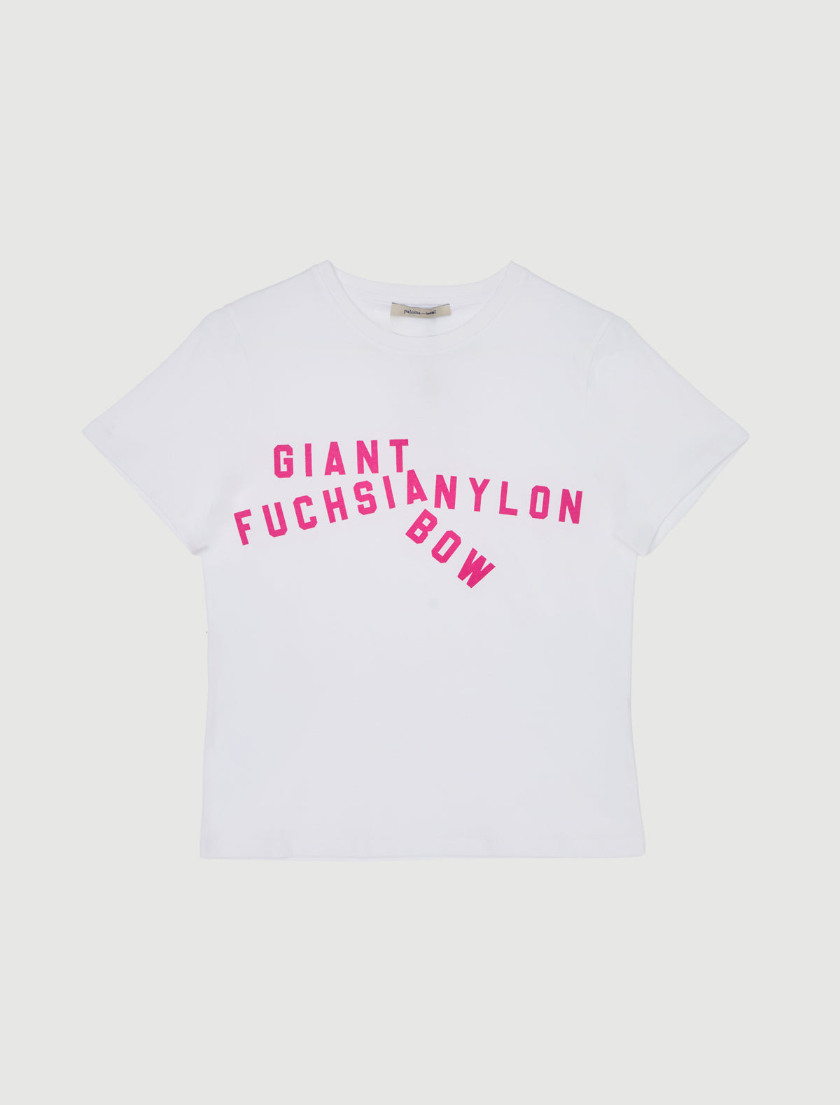 Fuchsia bow short sleeve cotton t shirt graphic white