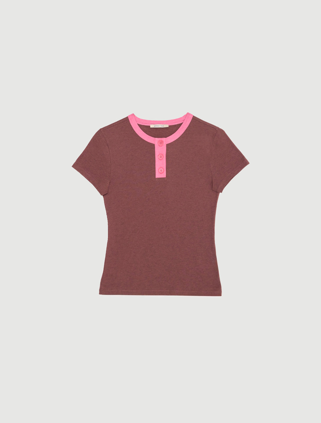 Loreta short sleeve fitted cotton top button placket contrast piping pink