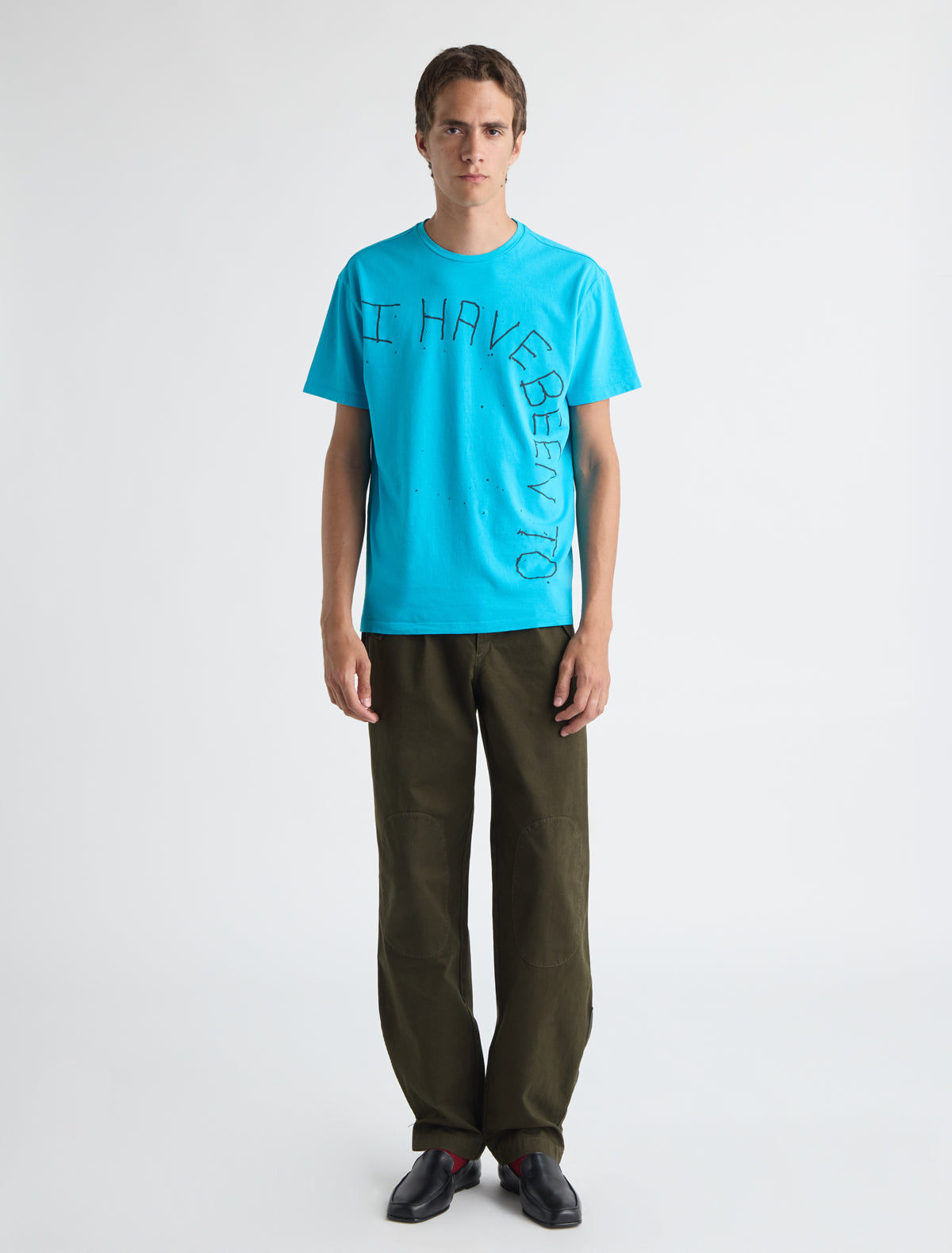 Visita men s short sleeve t shirt round neckline graphic prints front back cyan