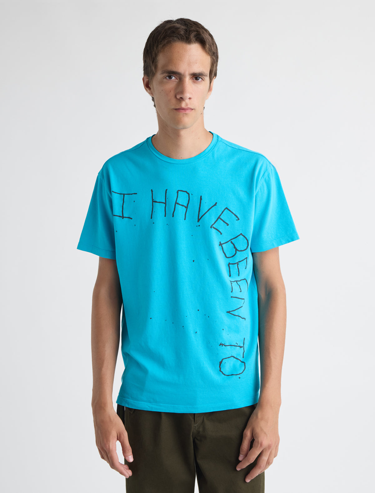 Visita men s short sleeve t shirt round neckline graphic prints front back cyan