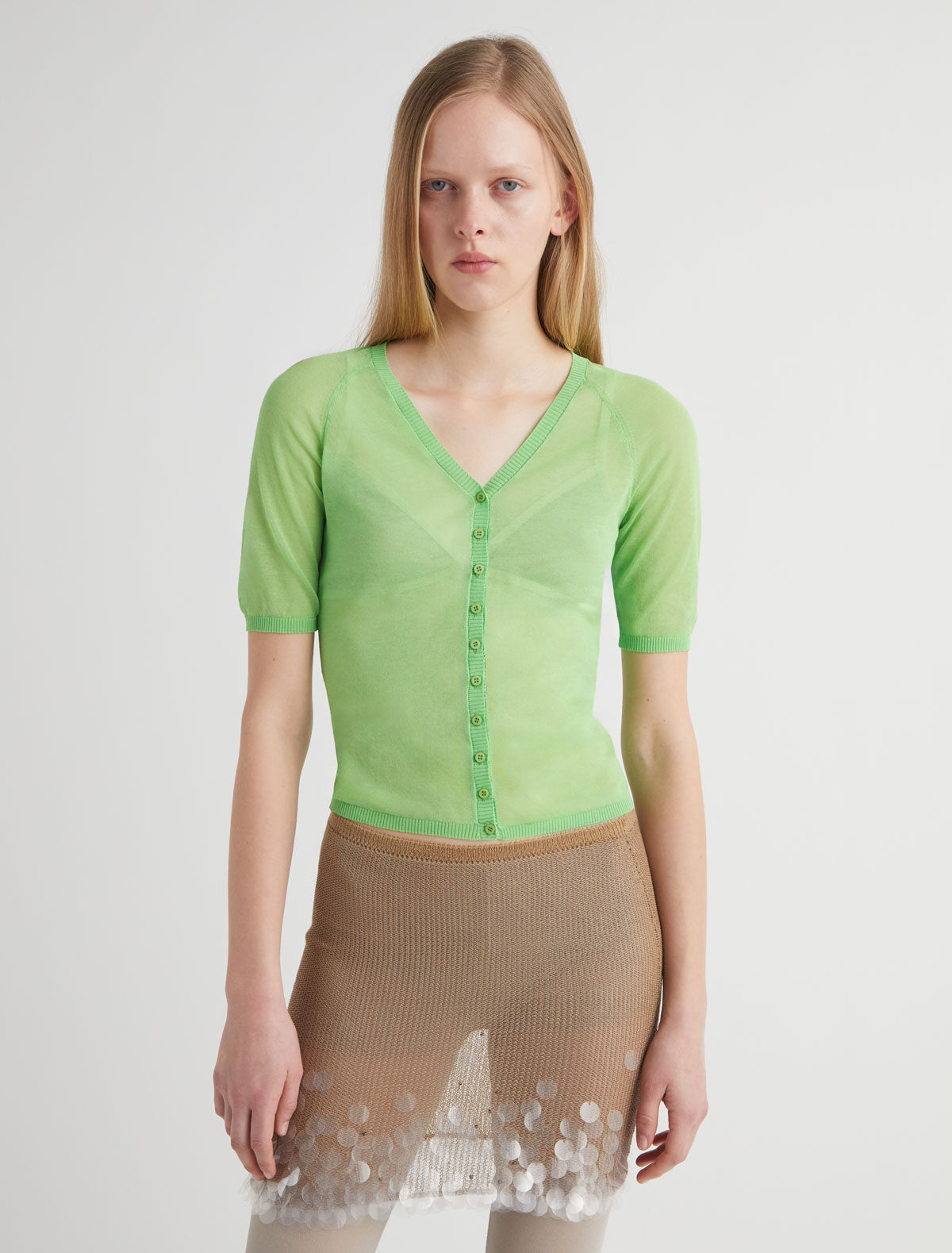 Nice short sleeve knit cardigan green