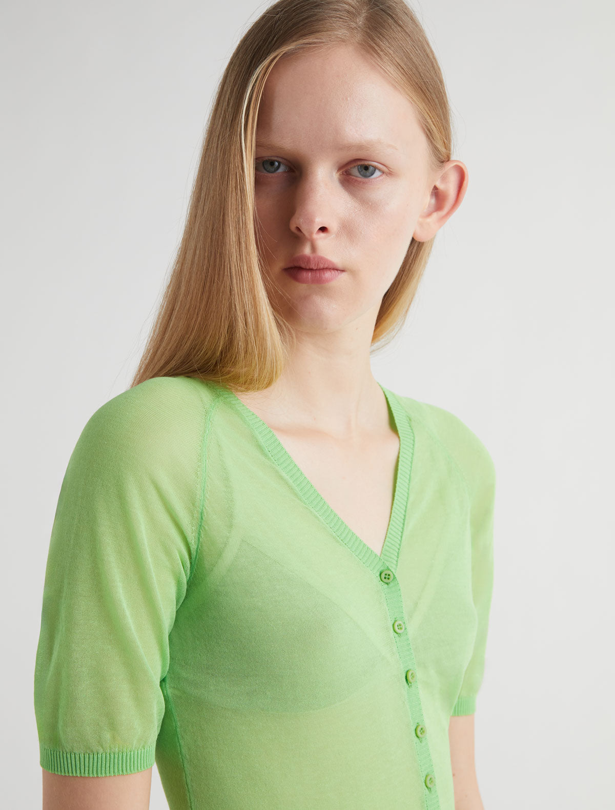 Nice short sleeve knit cardigan green