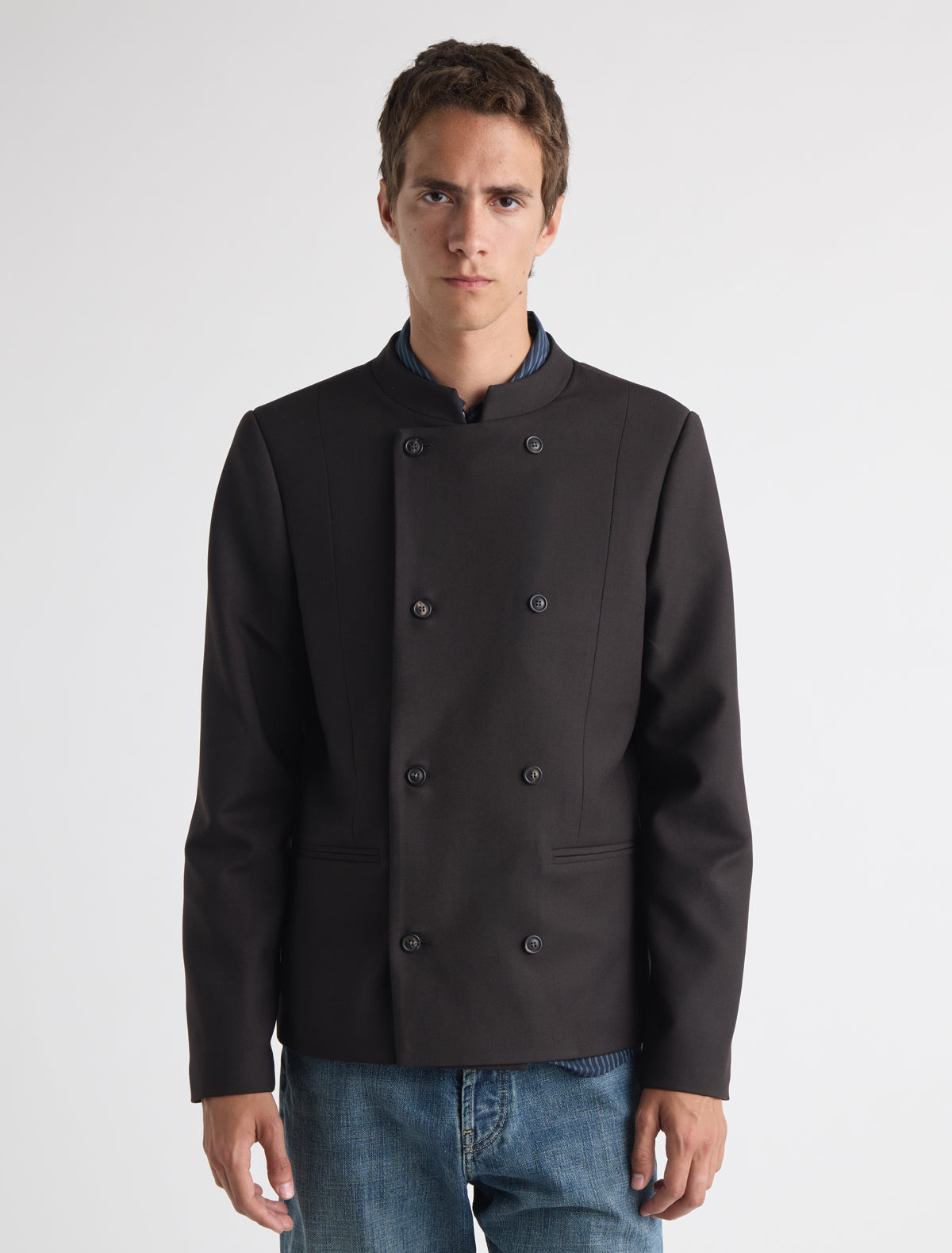 Gome men s blazer double breasted front welt pockets rounded collar