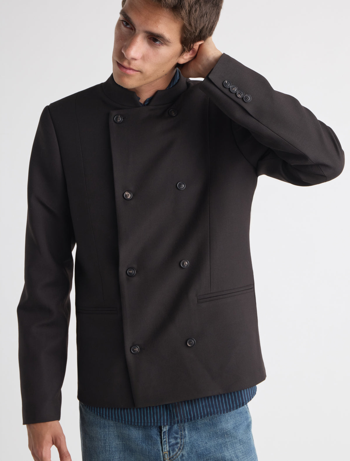 Gome men s blazer double breasted front welt pockets rounded collar