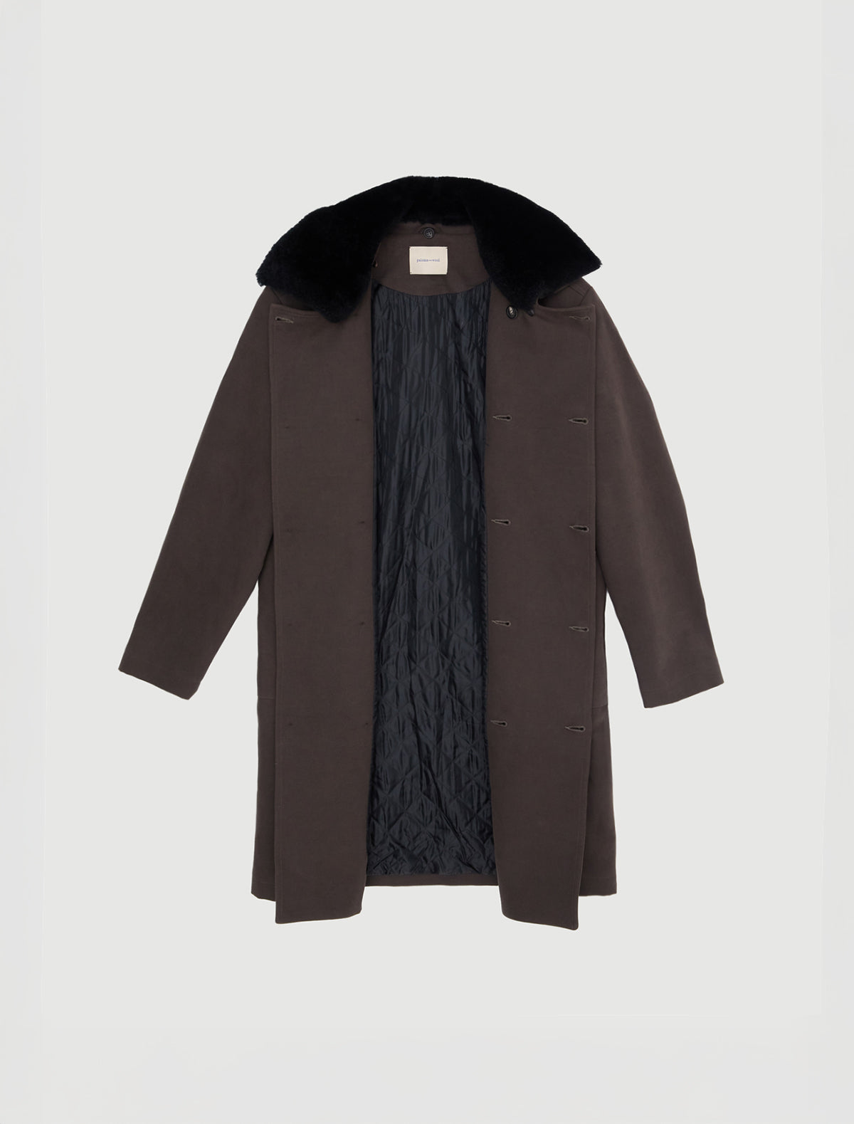 Lida twill coat removable lamb fur trim collar brown