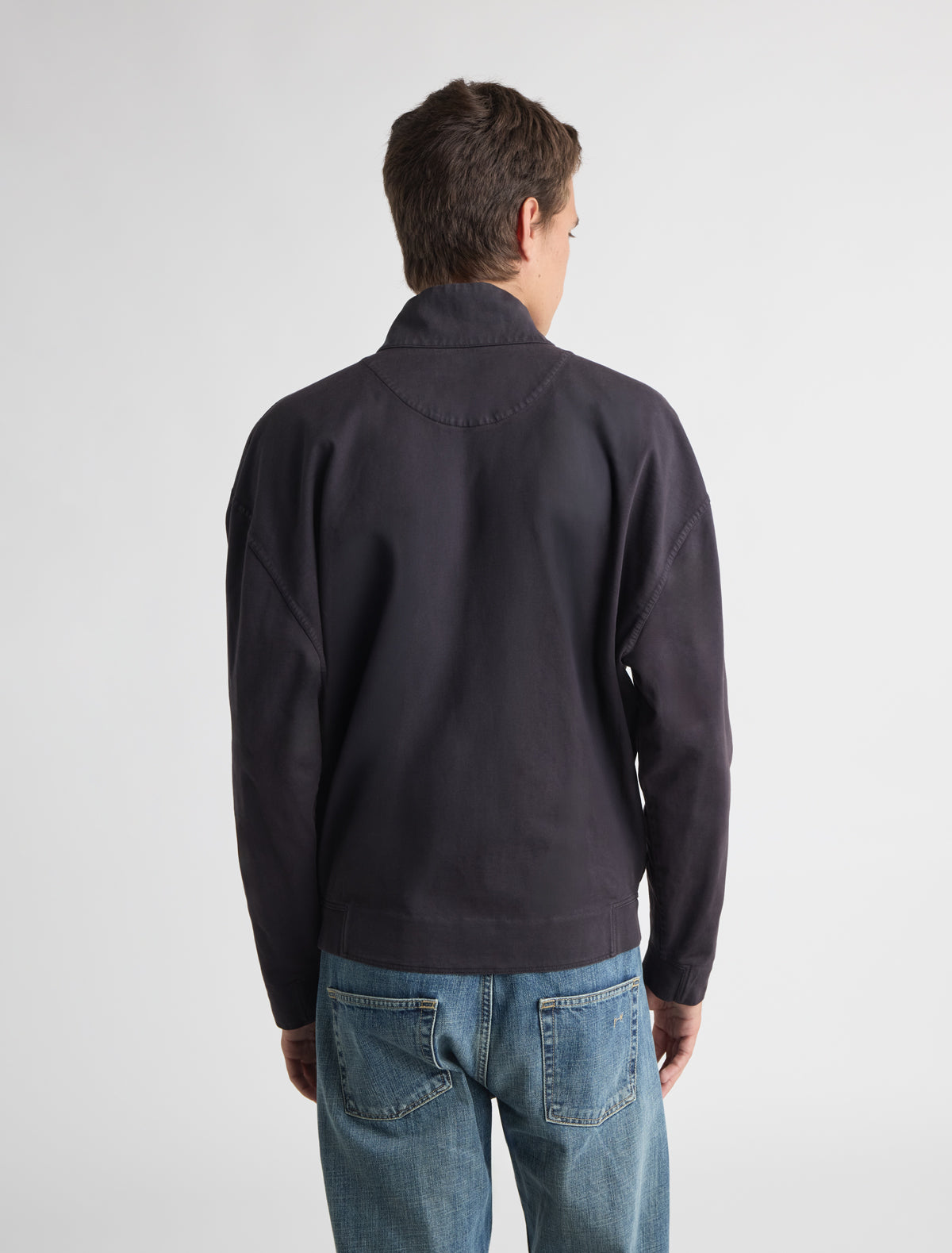 Louis high neck jacket central button fastening washed effect