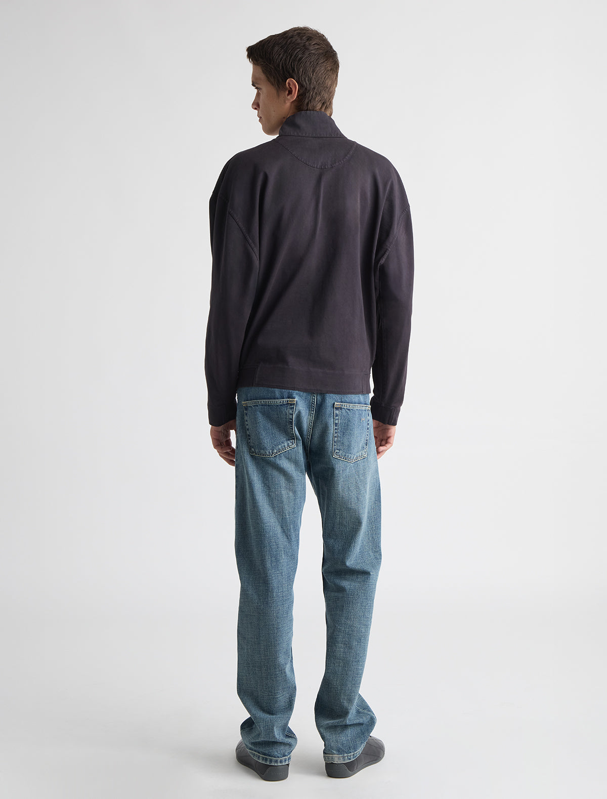 Louis high neck jacket central button fastening washed effect