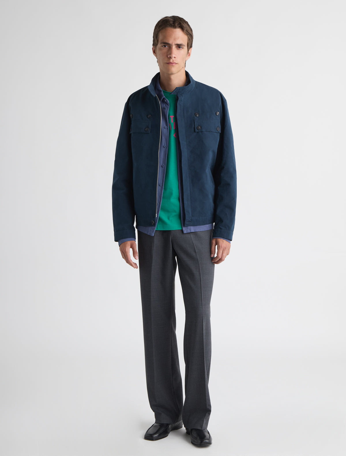 Simil jacket powdery finish pocket detailing blue