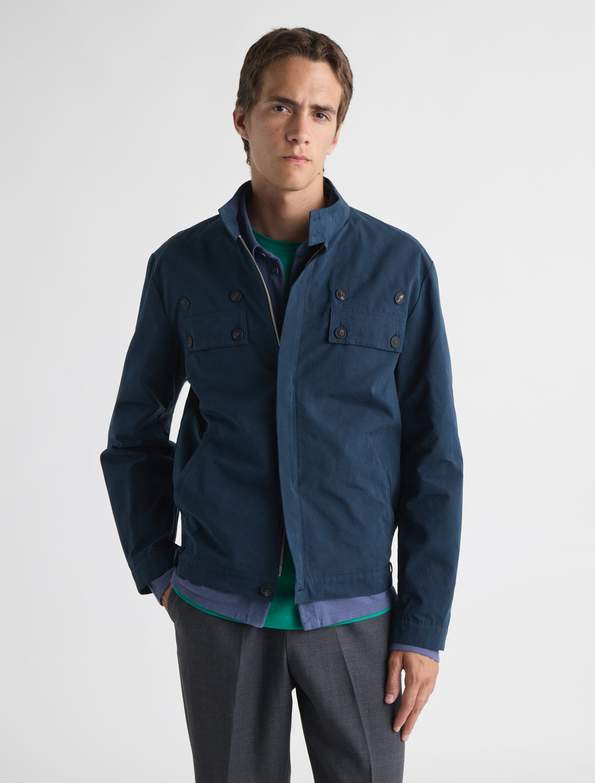 Simil jacket powdery finish pocket detailing blue