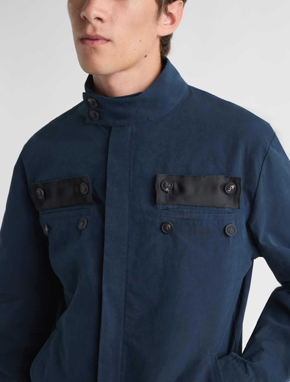 Simil jacket powdery finish pocket detailing blue