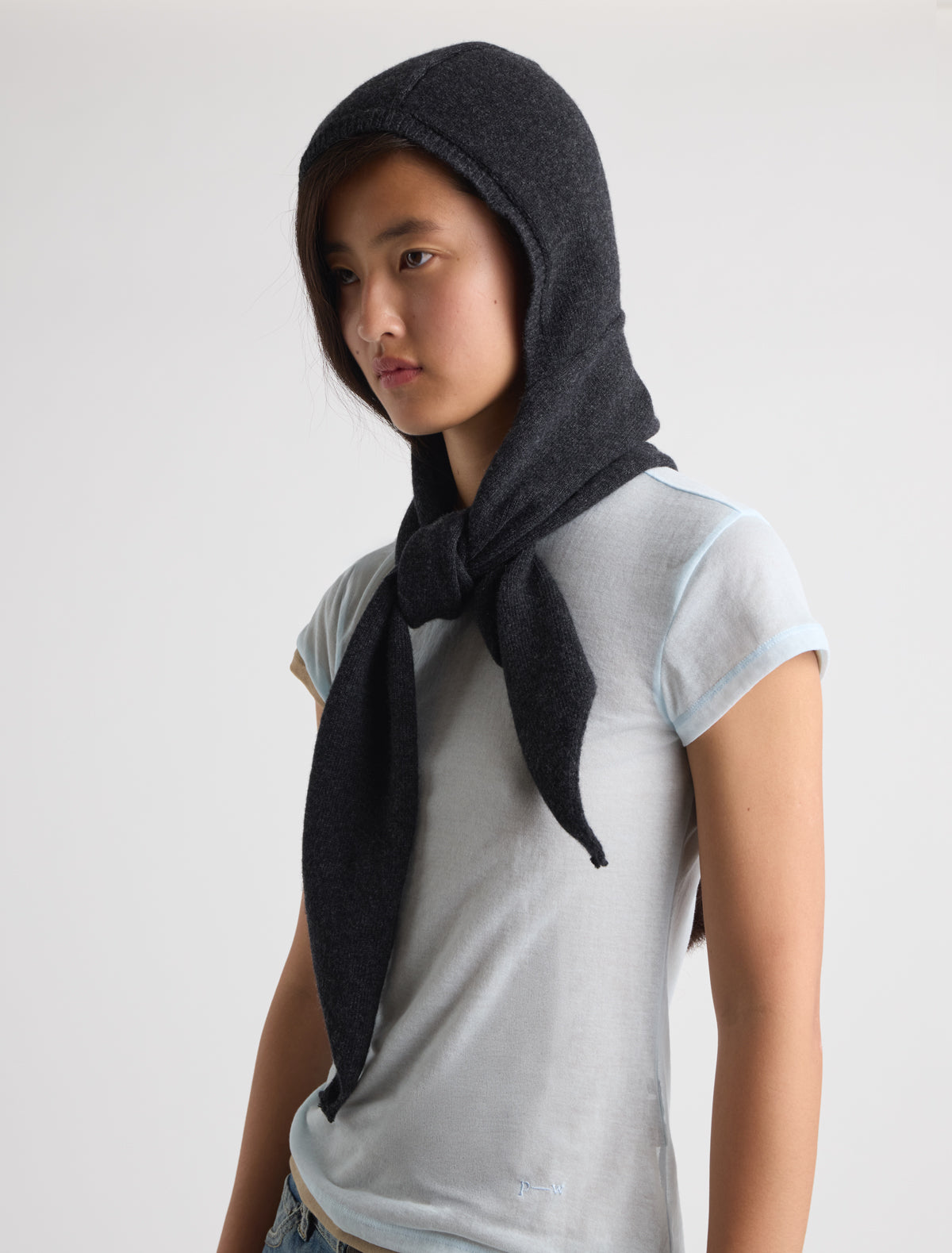 Coucou warm knitted bonnet wide tie scarf darkgrey