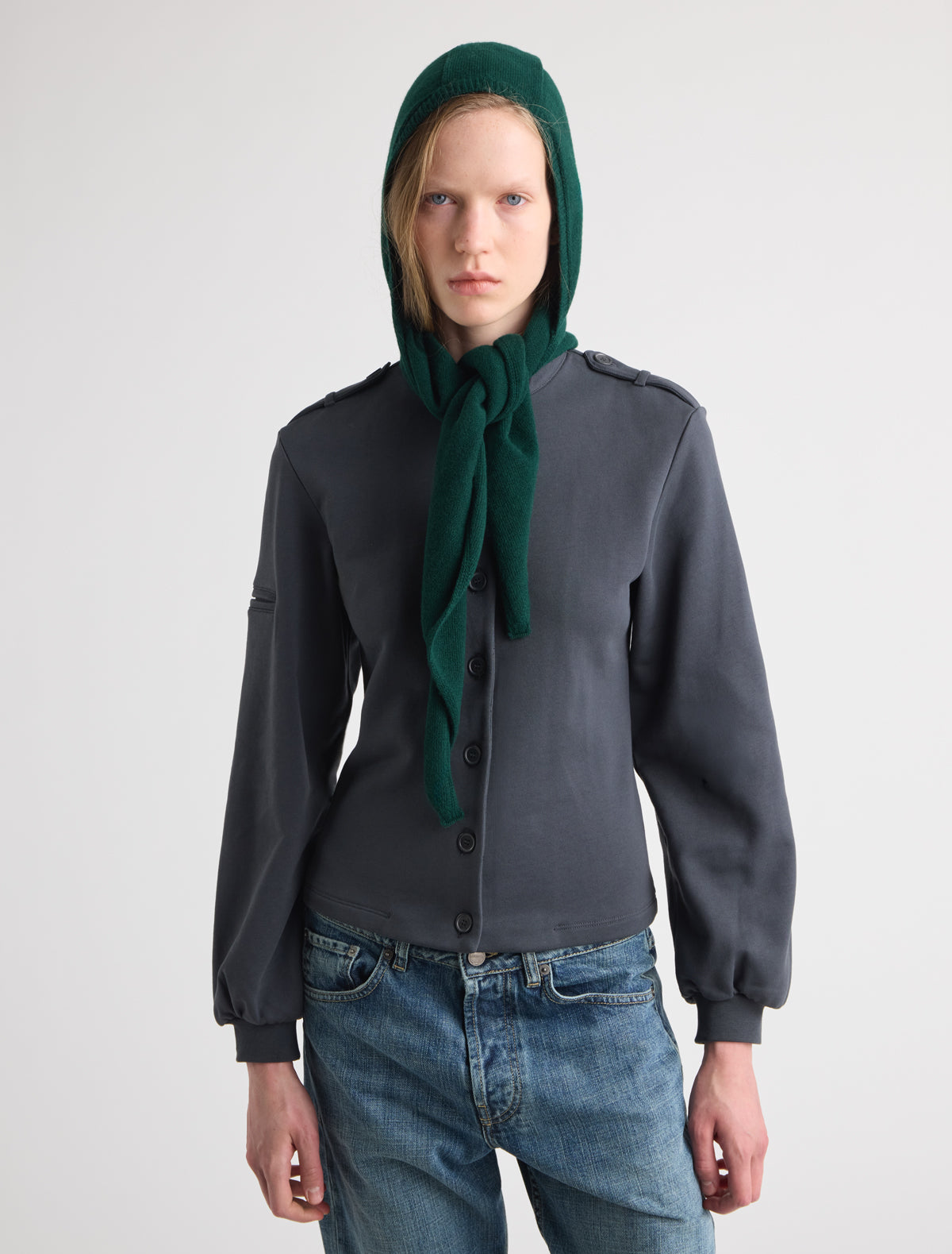 Coucou warm knitted bonnet wide tie scarf darkhaki