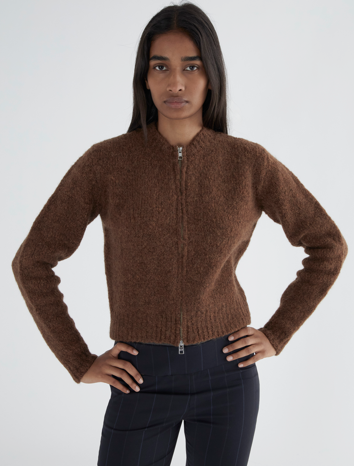 Hasta luego zip tricot cardigan intarsia brown