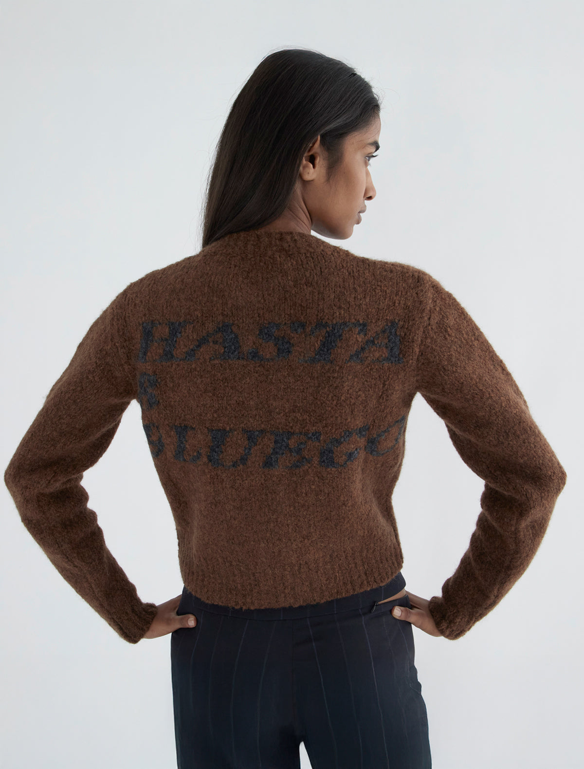 Hasta luego zip tricot cardigan intarsia brown