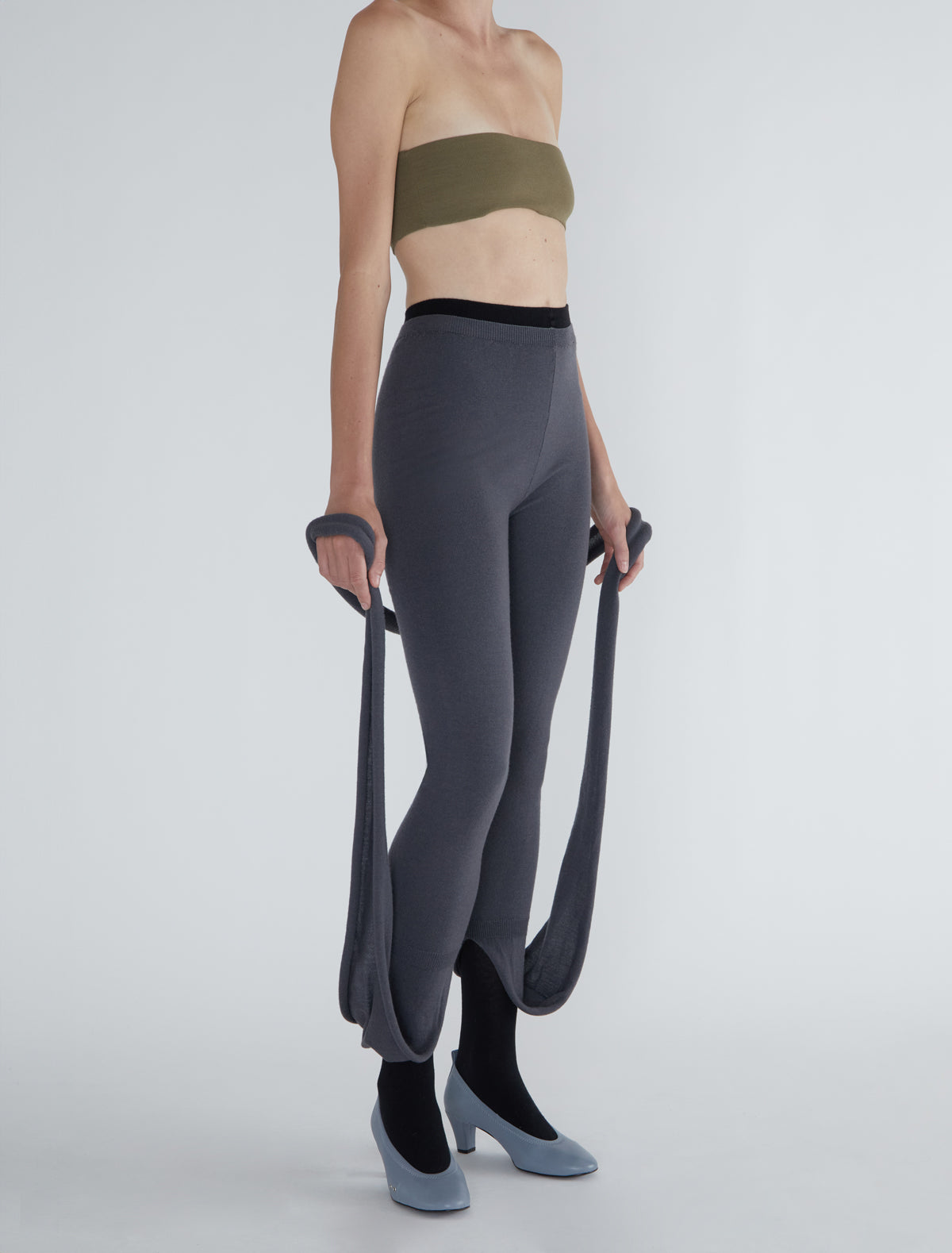 Stroke fitted bandeau top khaki