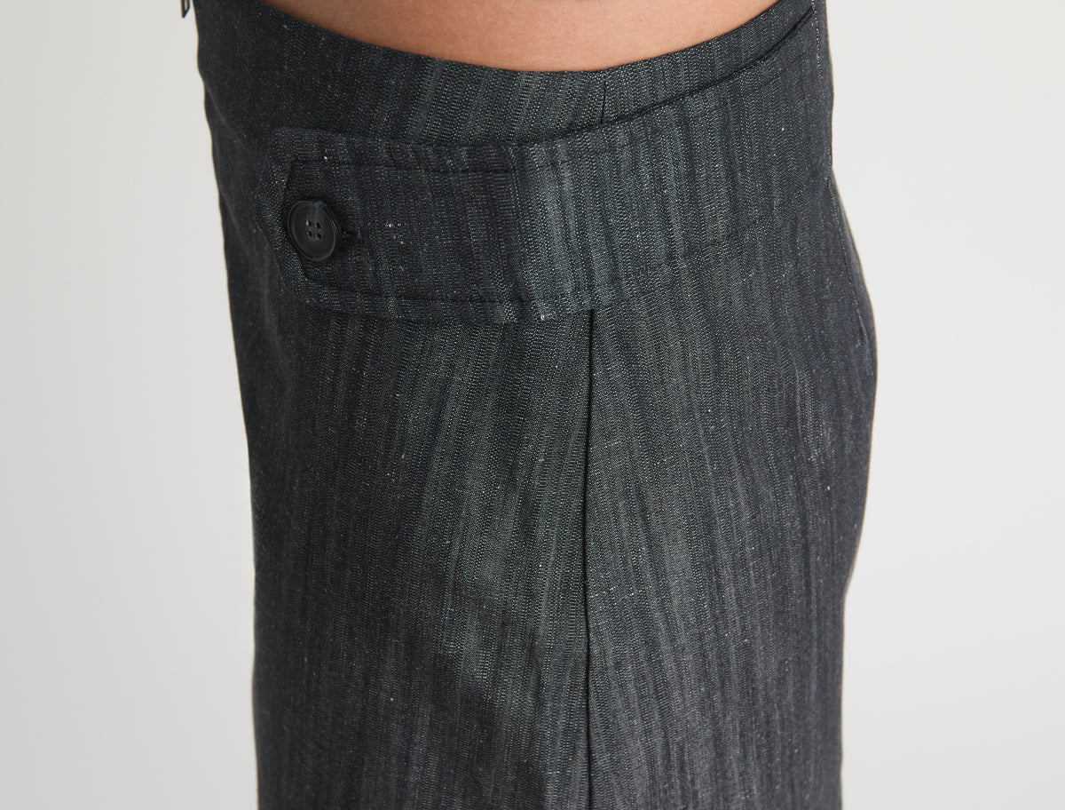 Deuna denim mini skirt side straps front zip closure