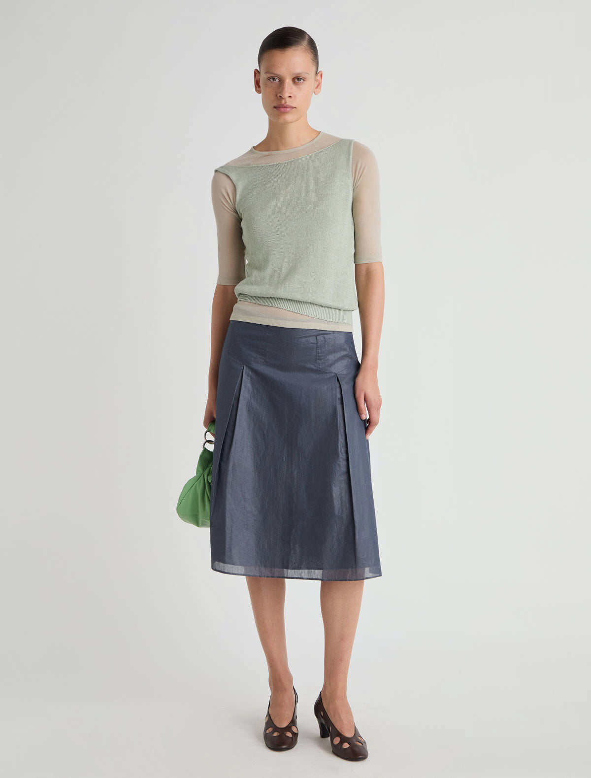 Dimi midi skirt flared silhouette front pocket detailing navy