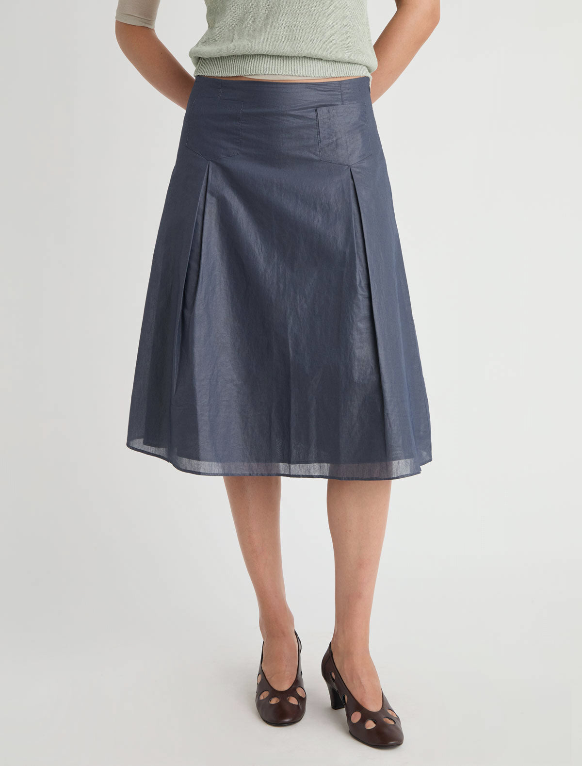 Dimi midi skirt flared silhouette front pocket detailing navy