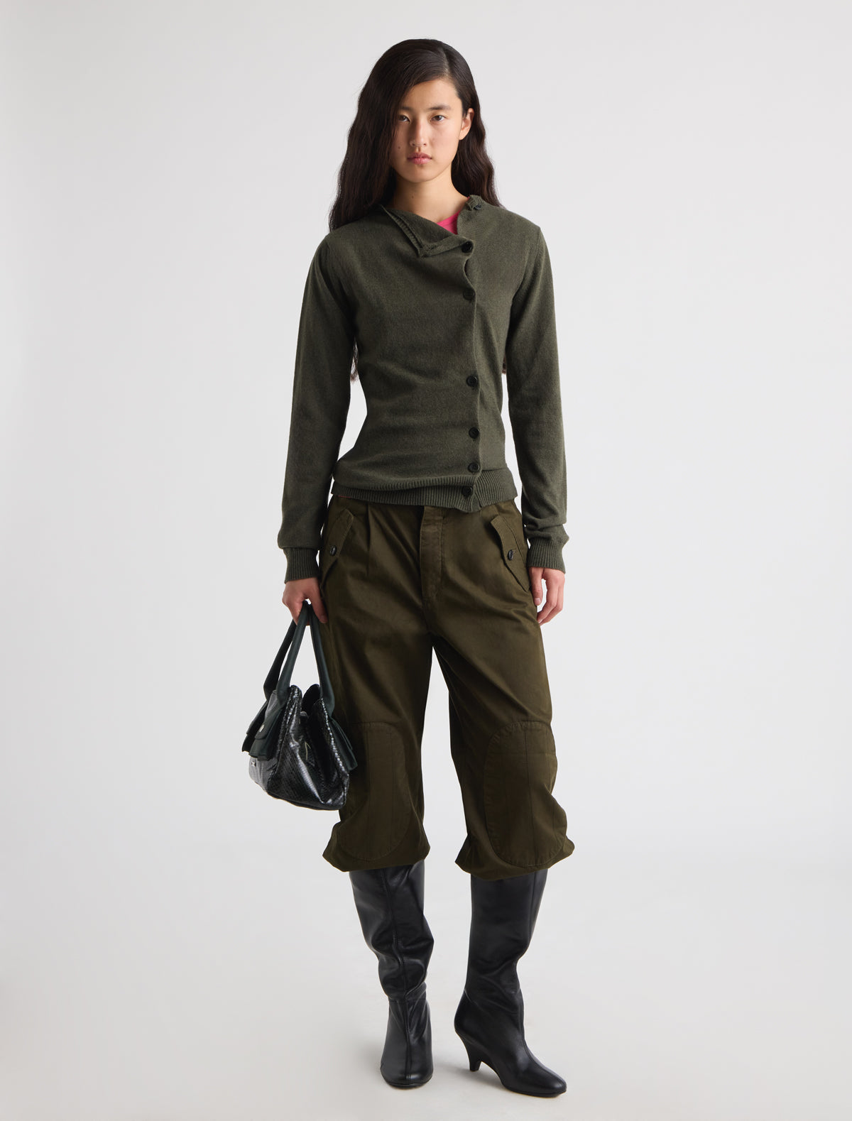 Donalti cardigan irregular button fastening khaki