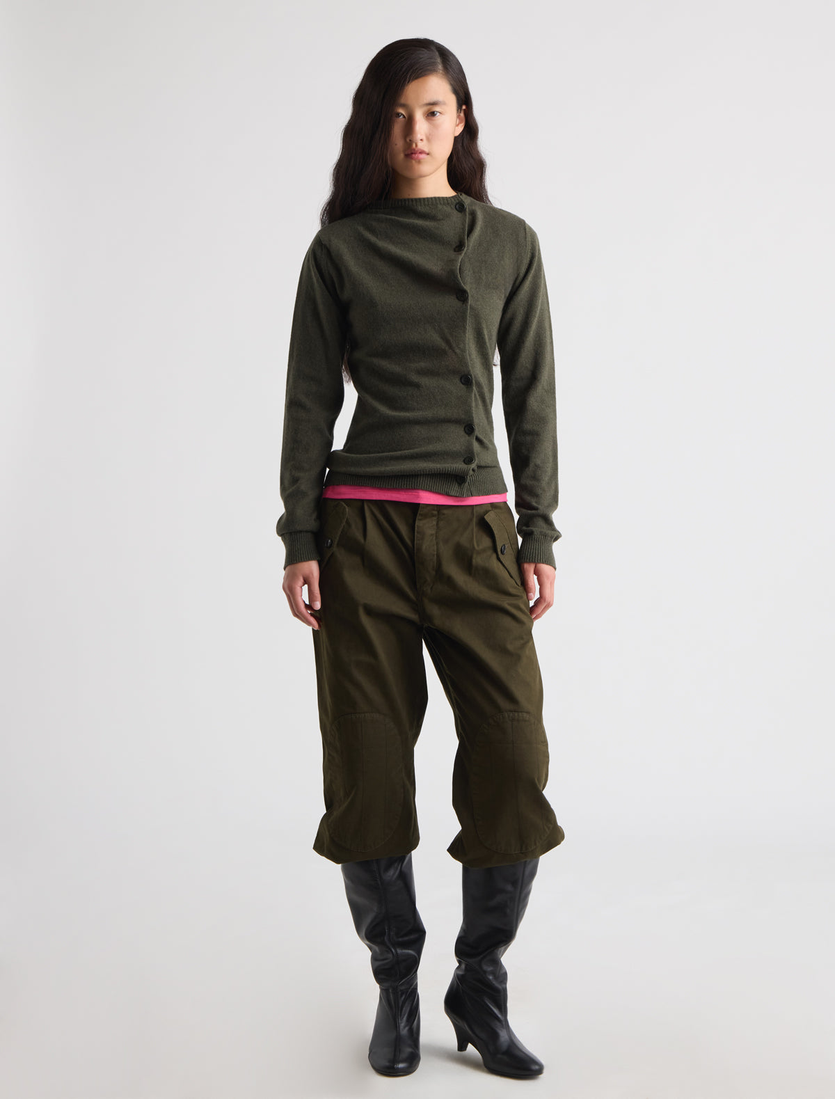 Donalti cardigan irregular button fastening khaki