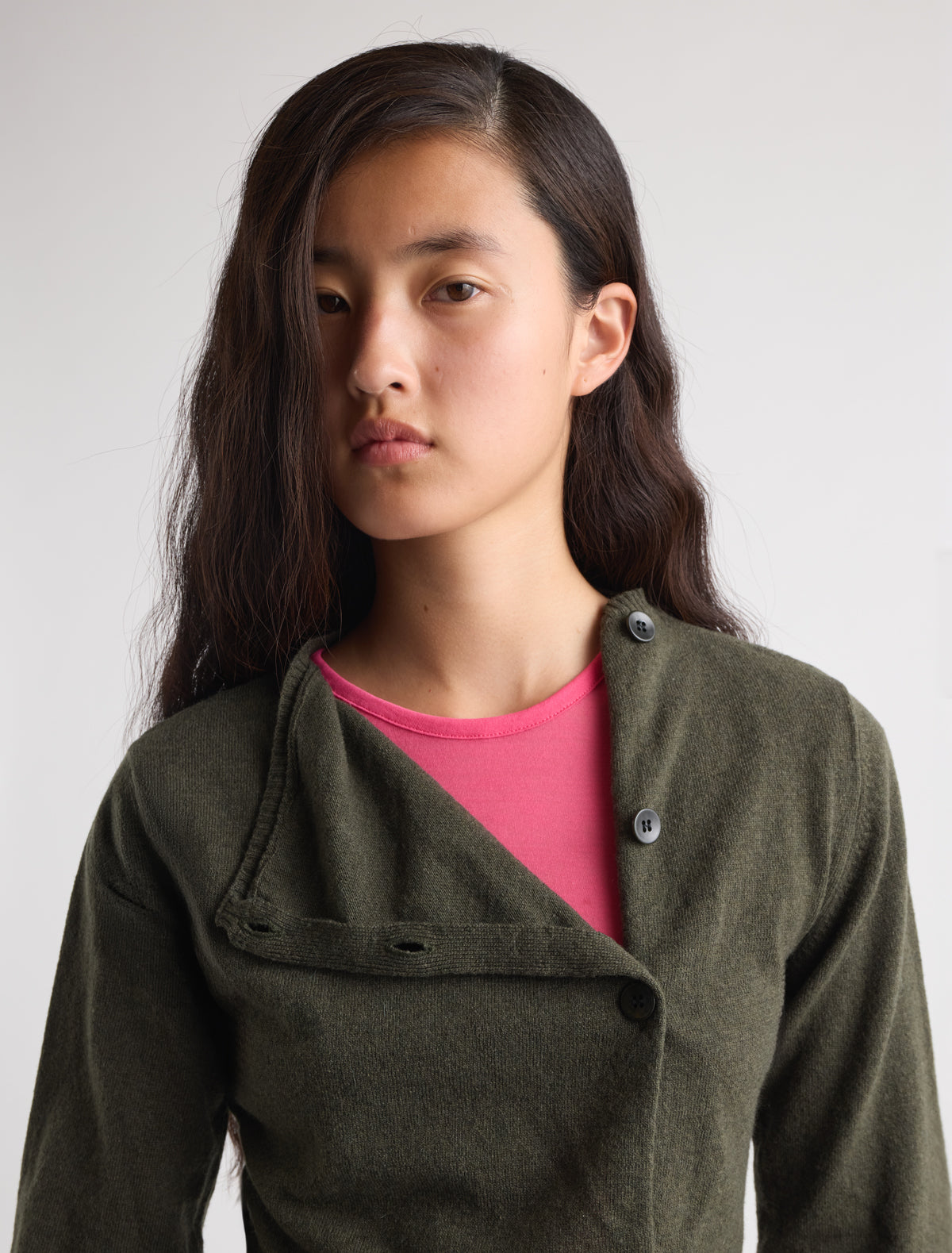 Donalti cardigan irregular button fastening khaki