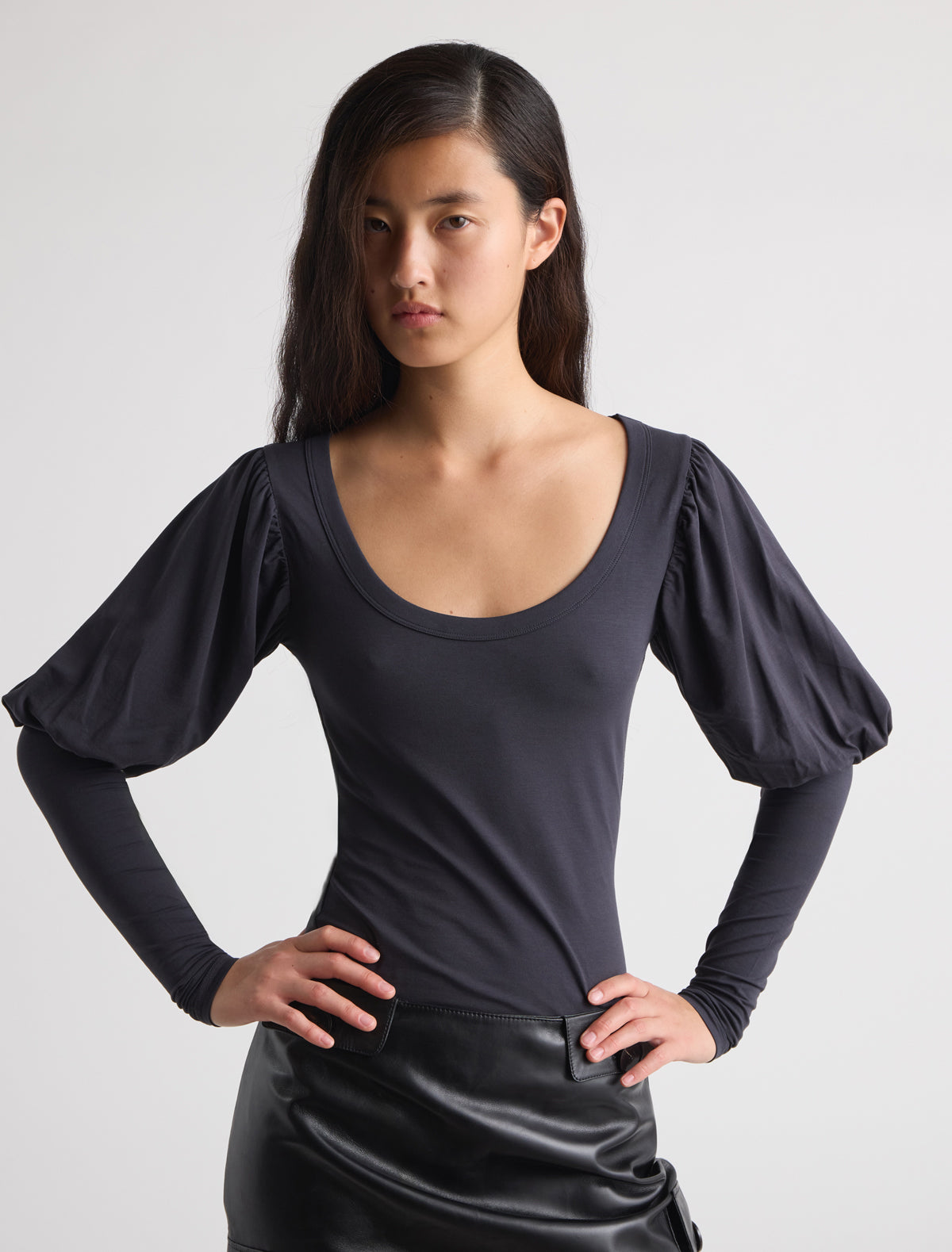 Dooda long sleeve top volume upper sleeves open neckline